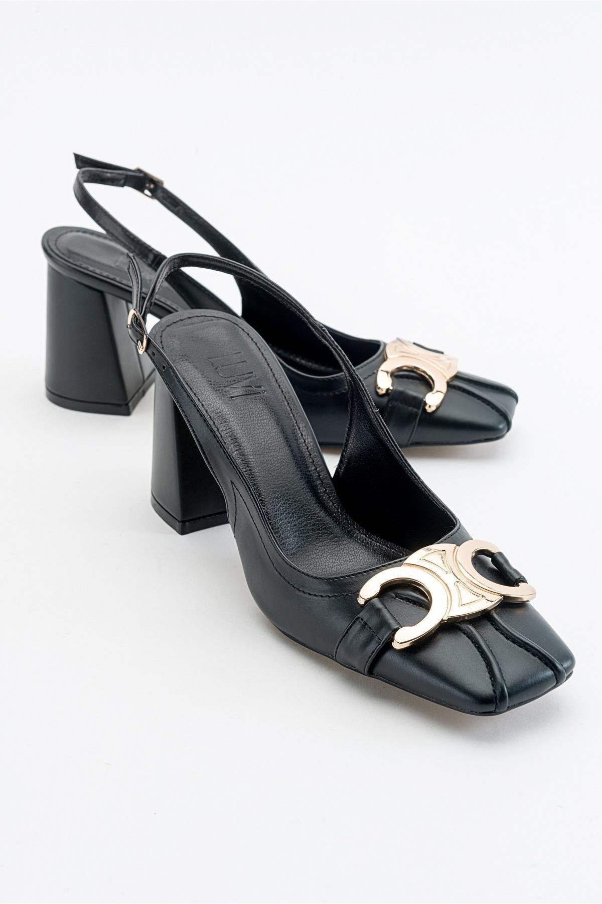 Forlev - Black Heeled Shoe – front three-quarter view showing leather, black, Vowalisse