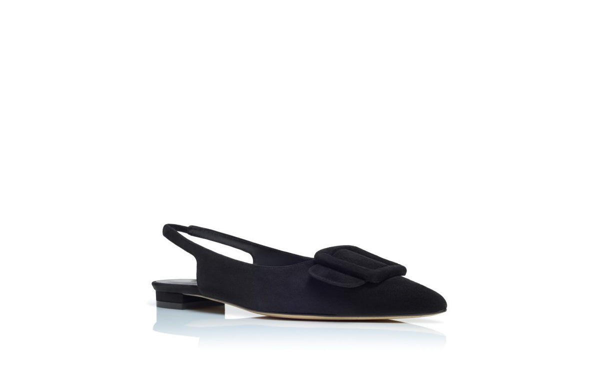 Camellia Jewel Black Slingback Slingbacks – top view showing black slingback, pointed toe, suede, Vowalisse