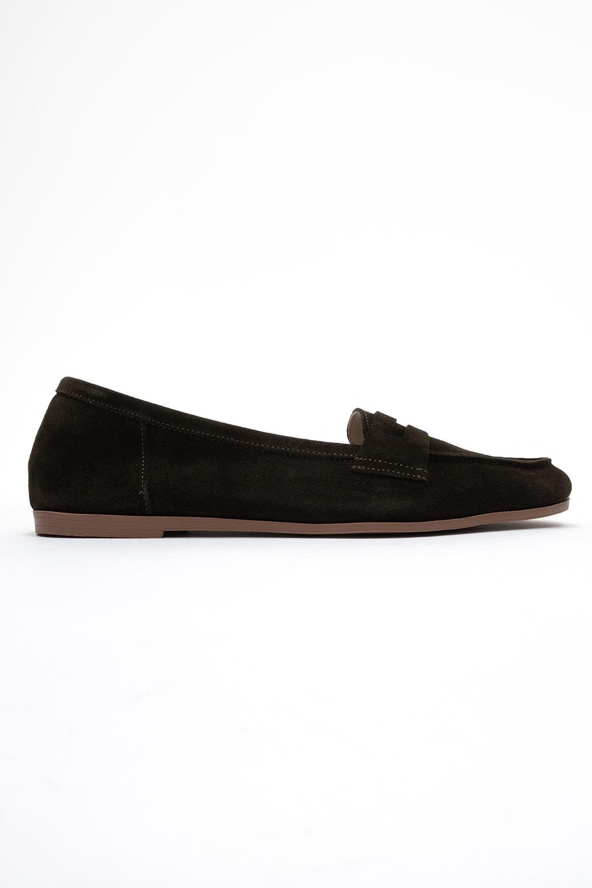 Dorothy - Dark Green Suede Leather Loafers – top view showing leather, suede, green, Vowalisse