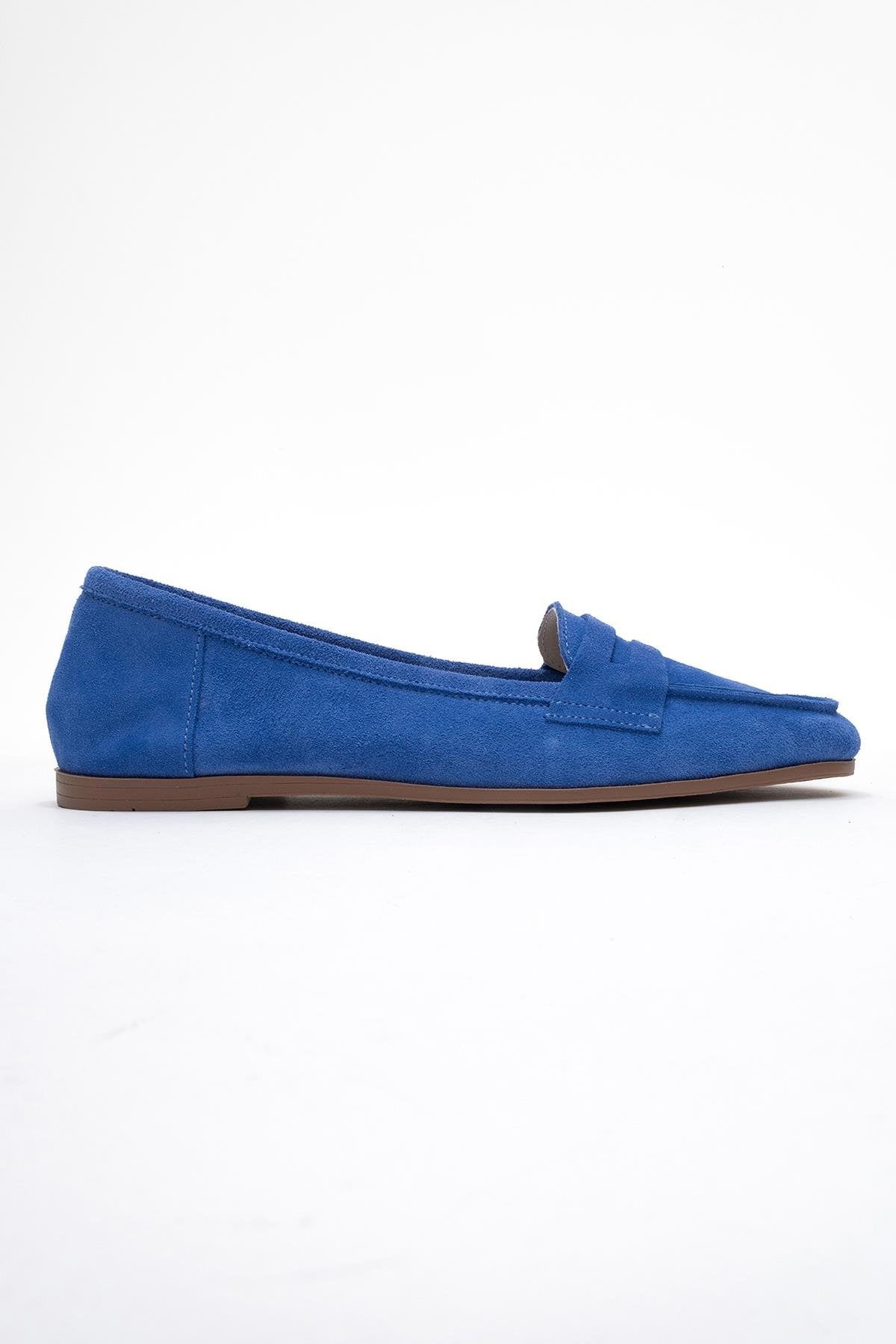Dorothy - Blue Suede Leather Loafers – top view showing leather, suede, blue, Vowalisse