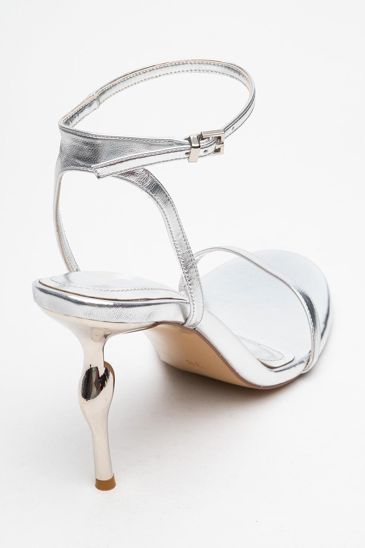 Jasmin - Silver Single-Strap Heeled Shoe – back view showing leather, silver, Vowalisse