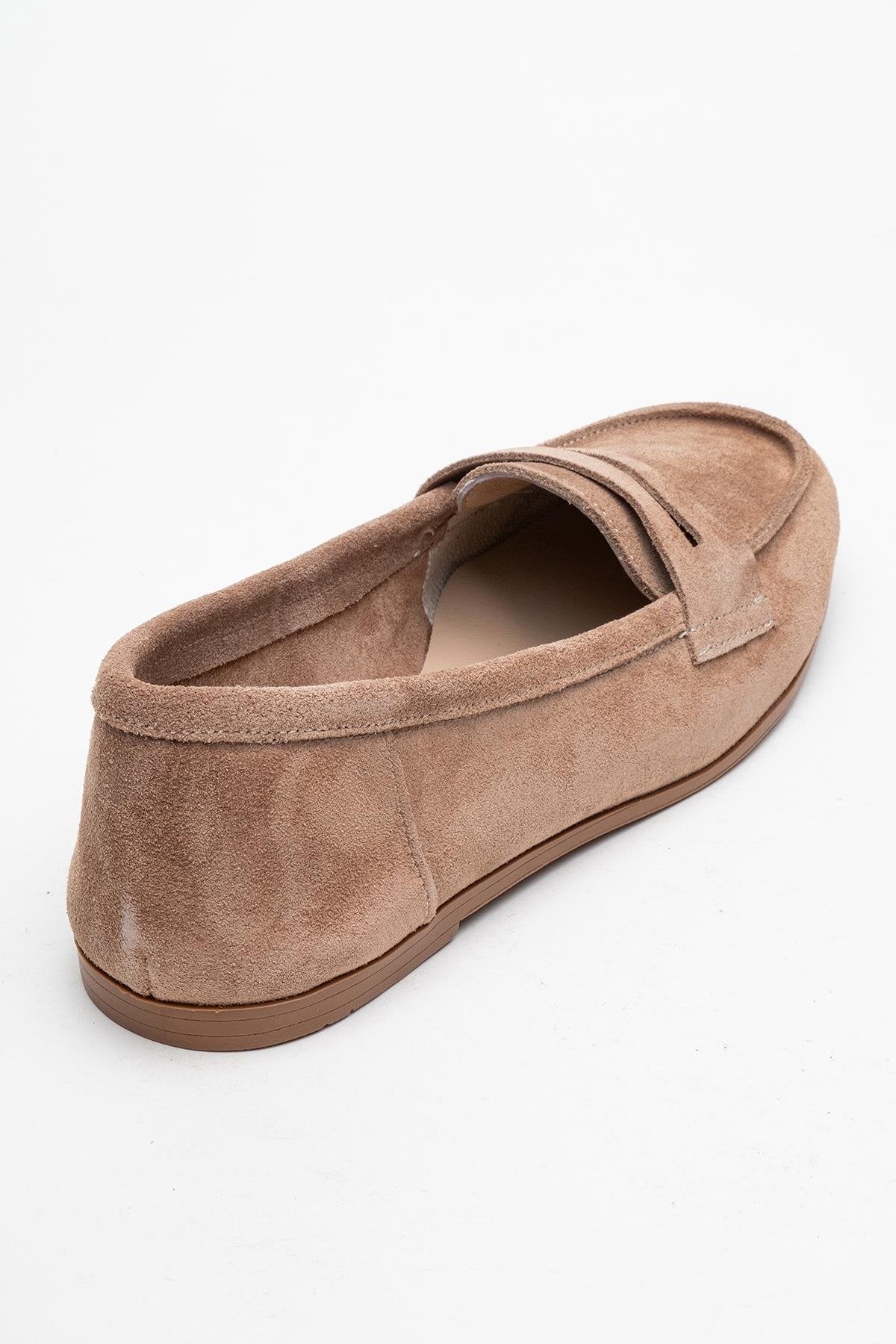 Dorothy - Light Brown Suede Leather Loafers – back view showing leather, suede, Vowalisse