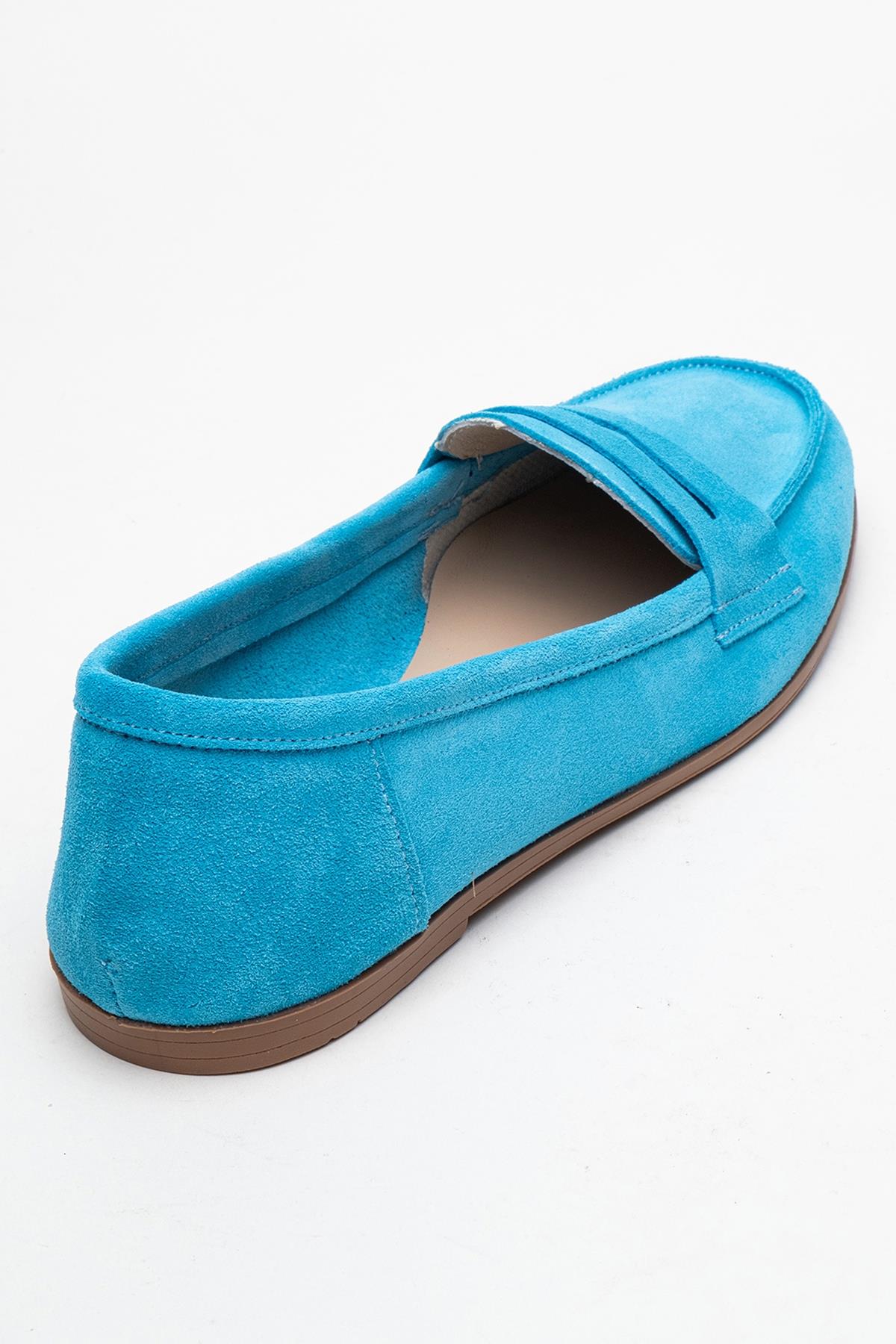 Dorothy - Light Blue Suede Leather Loafers – back view showing leather, suede, blue, Vowalisse