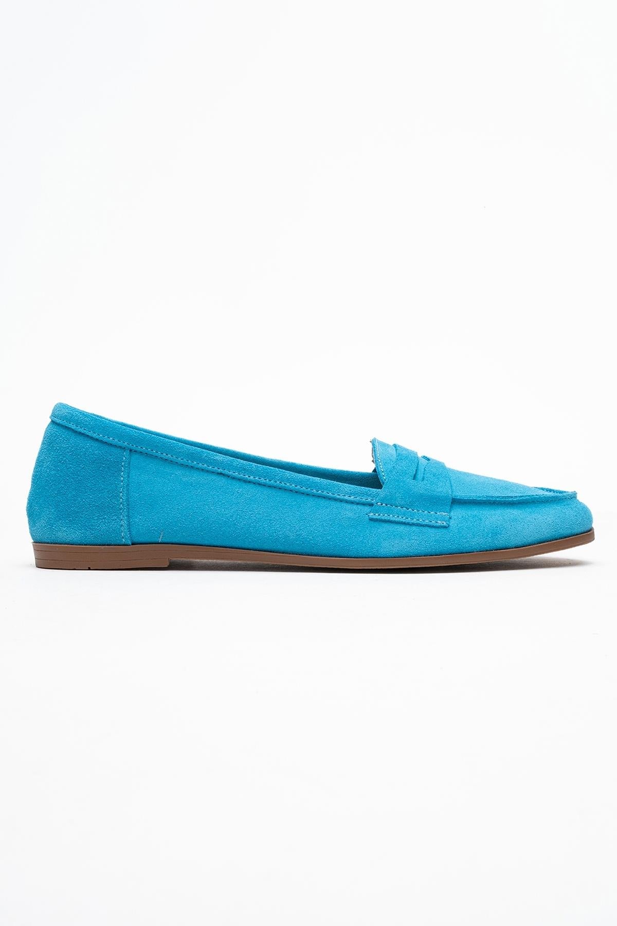 Dorothy - Light Blue Suede Leather Loafers – top view showing leather, suede, blue, Vowalisse