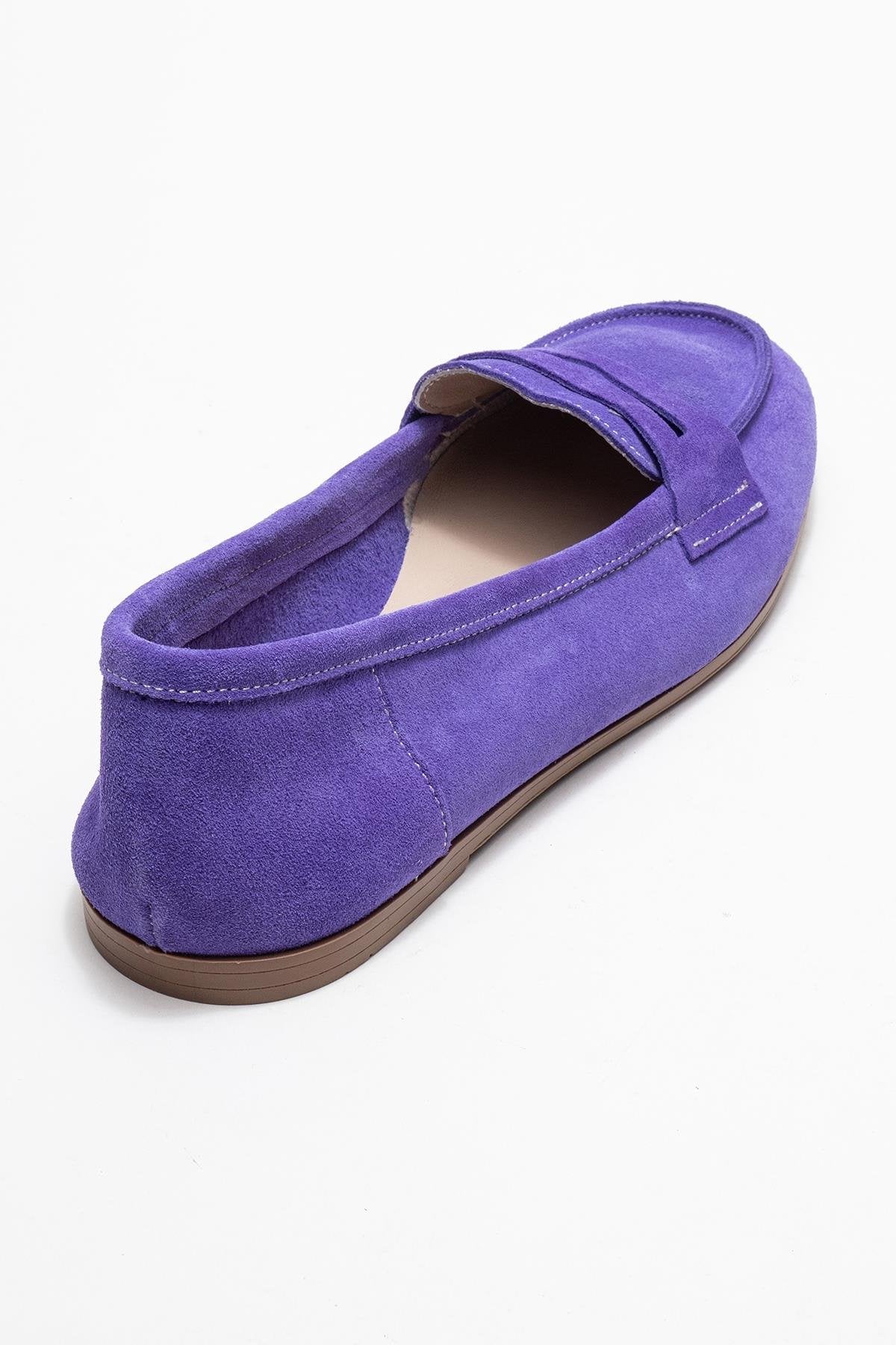 F02 - Lilac Suede Genuine Leather Loafer – back view showing leather, suede, Vowalisse