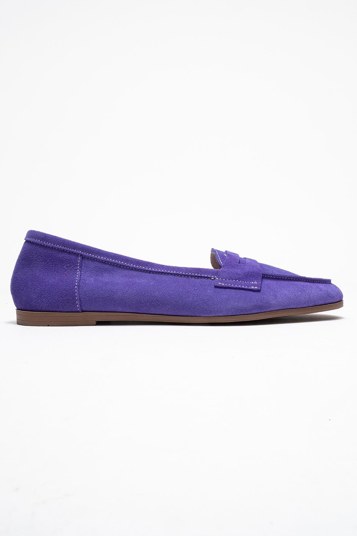 F02 - Lilac Suede Genuine Leather Loafer – top view showing leather, suede, Vowalisse