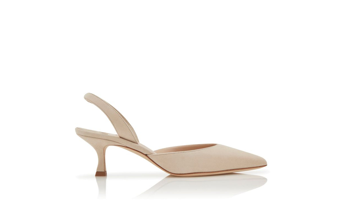 Seraphina Crown Neutral Slingback Slingbacks – side profile showing neutral slingback, almond toe, suede, Vowalisse