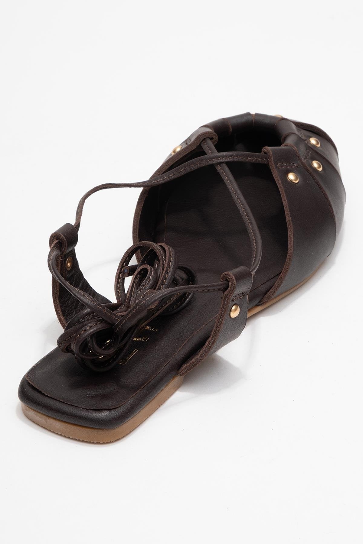 Daria - Brown Genuine Leather Ankle Lace-Up Sandal – back view showing lace, leather, Vowalisse