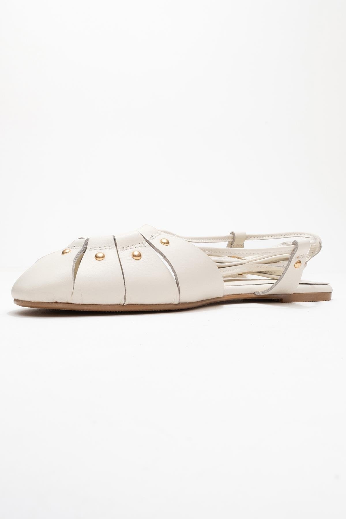 Daria - Off-White Genuine Leather Ankle Lace-Up Sandal – heel view showing lace, leather, metallic, Vowalisse