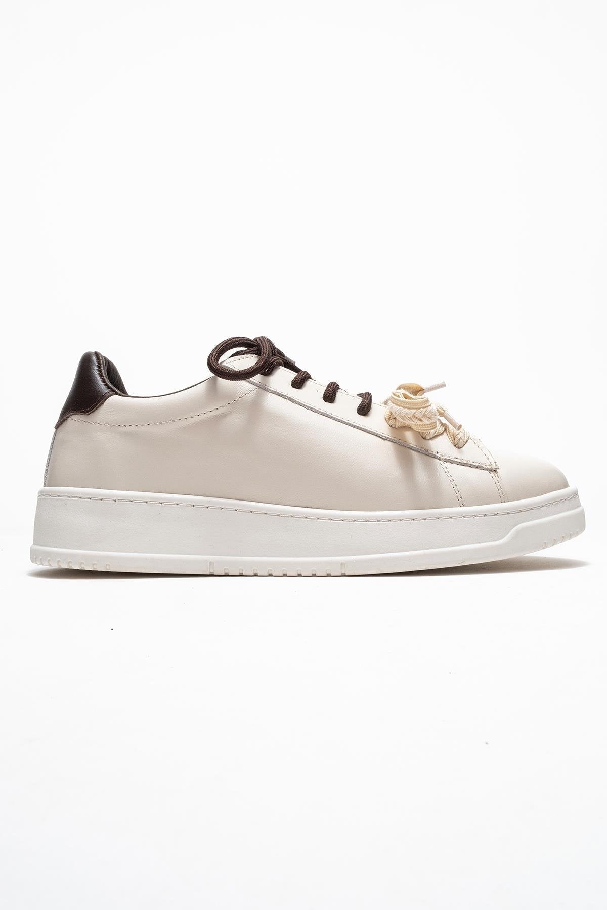 Warron - Ecru Brown Genuine Leather Sneaker – top view showing leather, Vowalisse