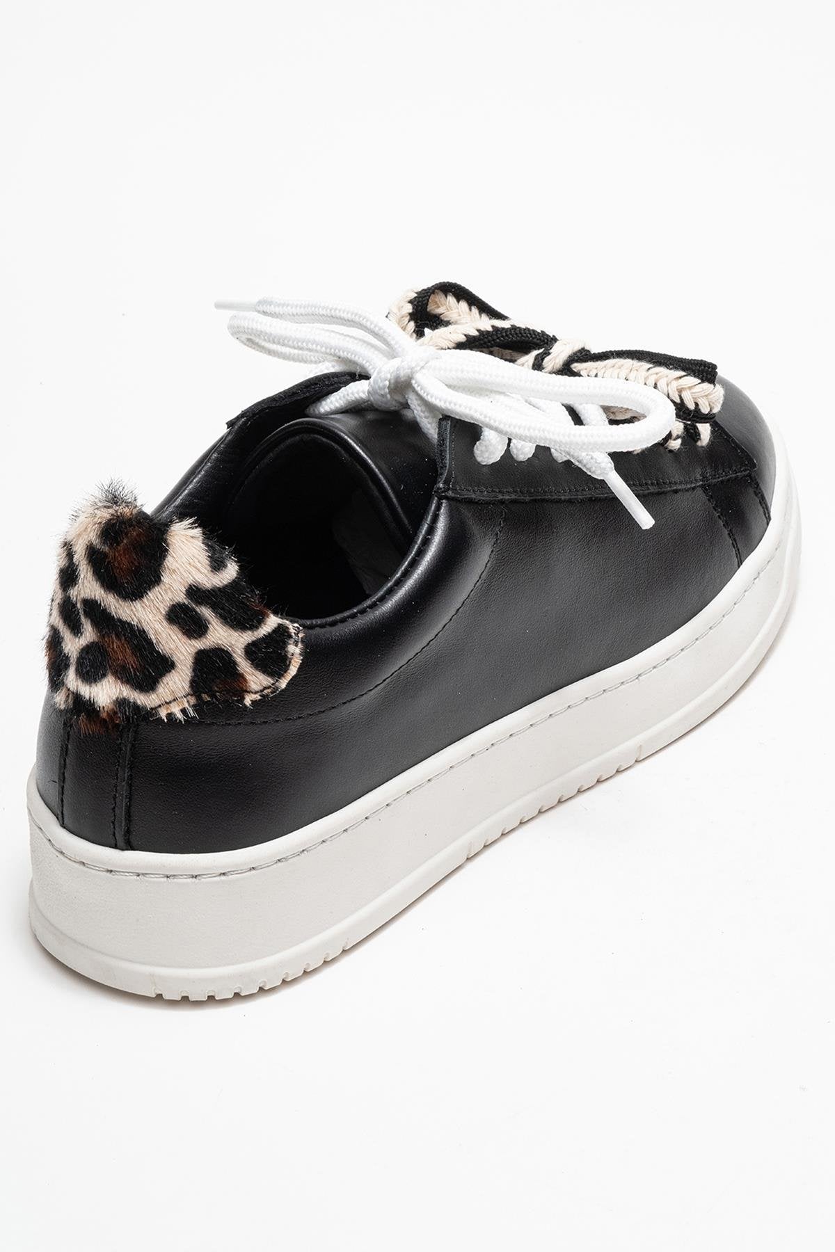 Warron - Black Patterned Genuine Leather Sneaker – back view showing leather, black, Vowalisse