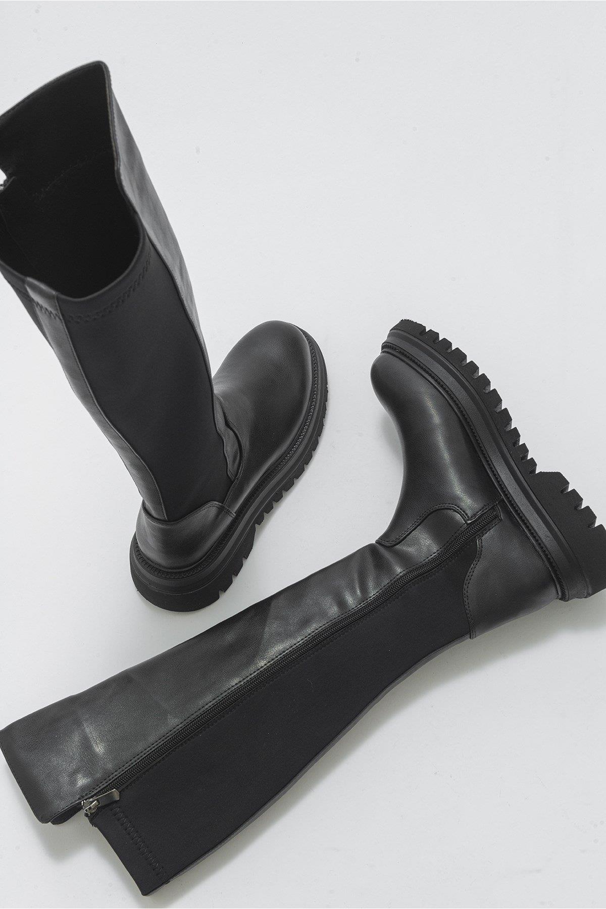 Paul - Black Stretch Detail Boot – side view showing leather, black, Vowalisse