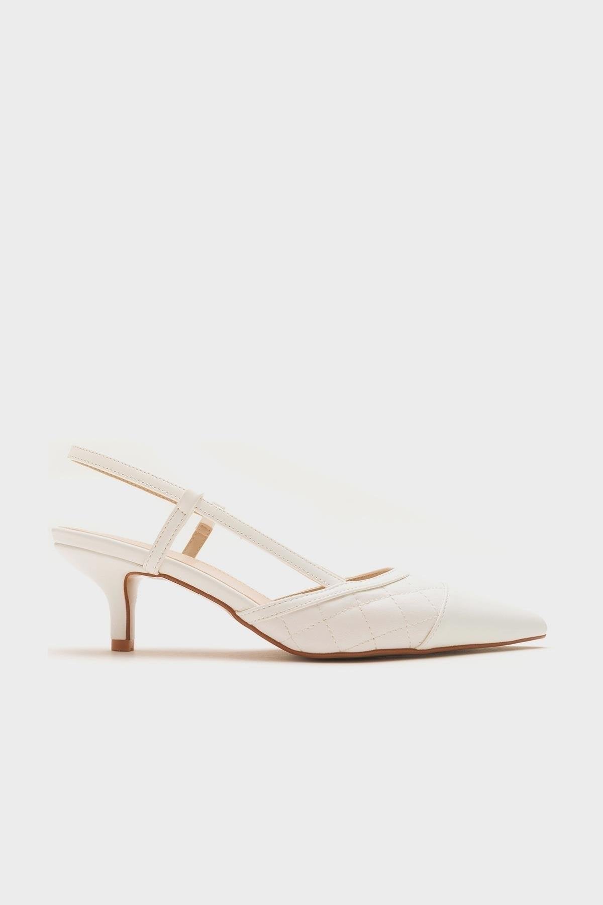 Goodge - White Pointed Toe Backless Kitten Heel Pump – back view showing leather, white, Vowalisse