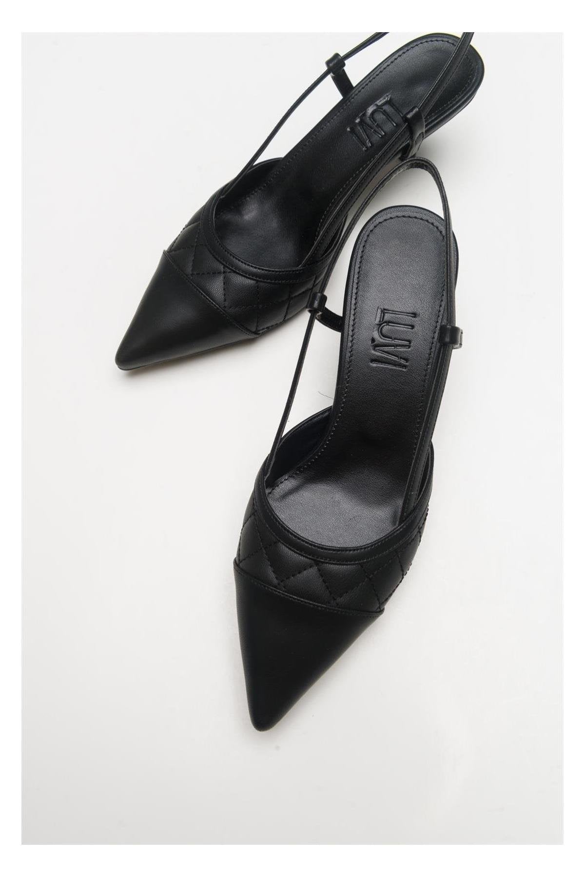 Goodge - Black Pointed Toe Backless Heeled Pump – side view showing leather, black, Vowalisse