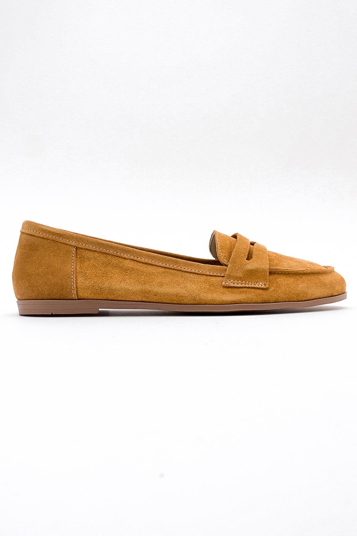 Tory - Mustard Suede Genuine Leather Loafer Shoe – top view showing leather, suede, Vowalisse