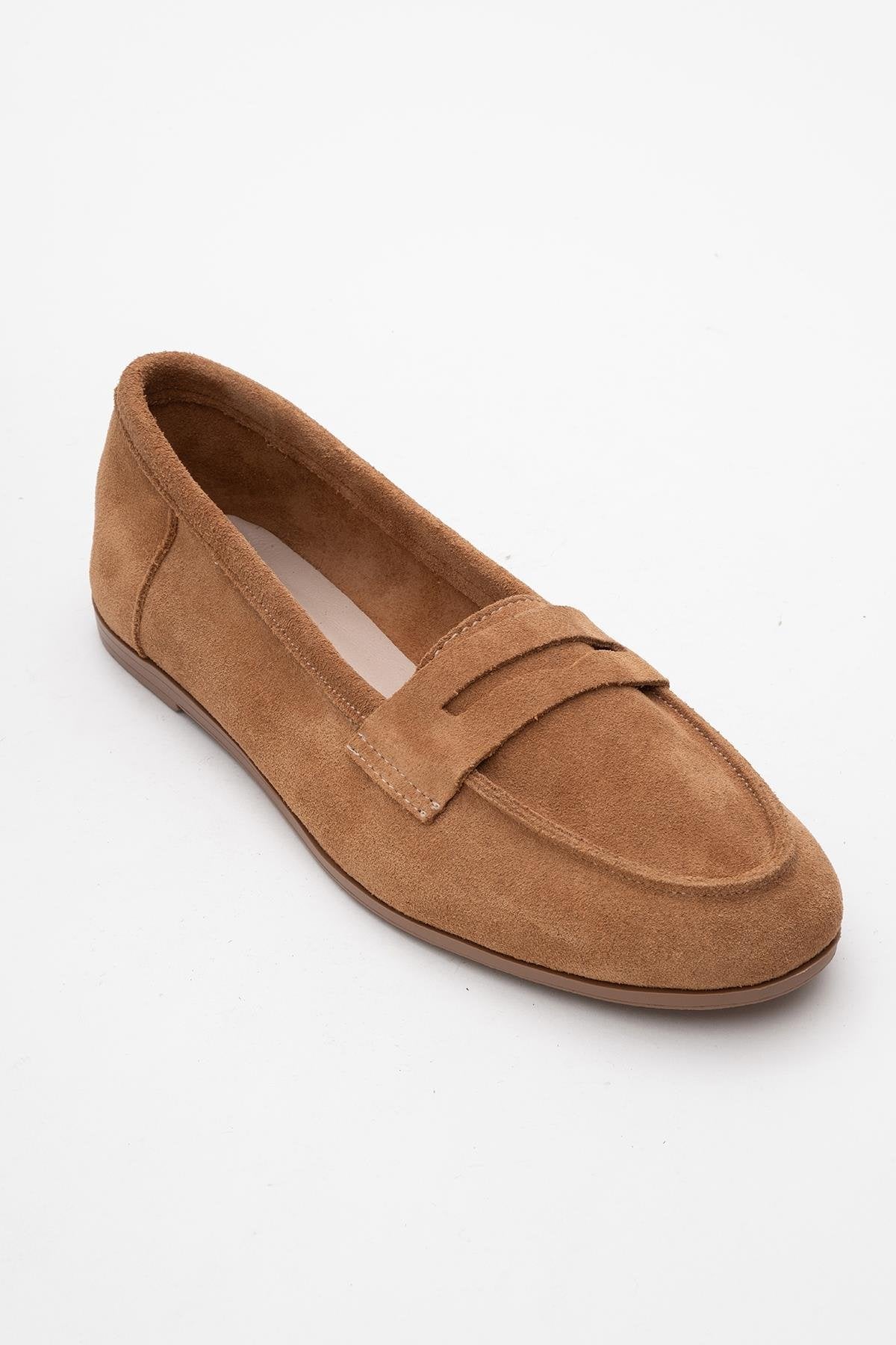 Tory - Taupe Suede Genuine Leather Loafer Shoe – detail view showing leather, suede, Vowalisse