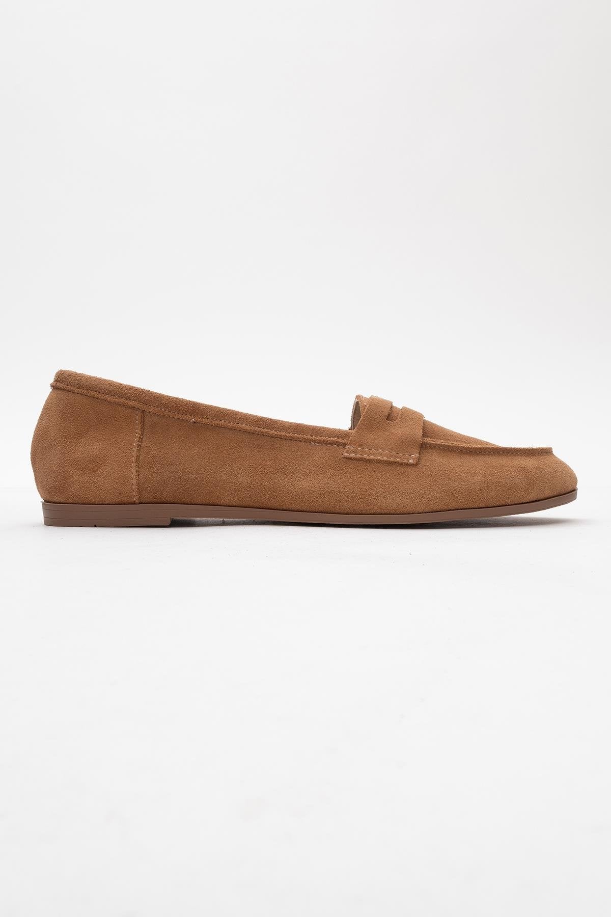 Tory - Taupe Suede Genuine Leather Loafer Shoe – top view showing leather, suede, Vowalisse