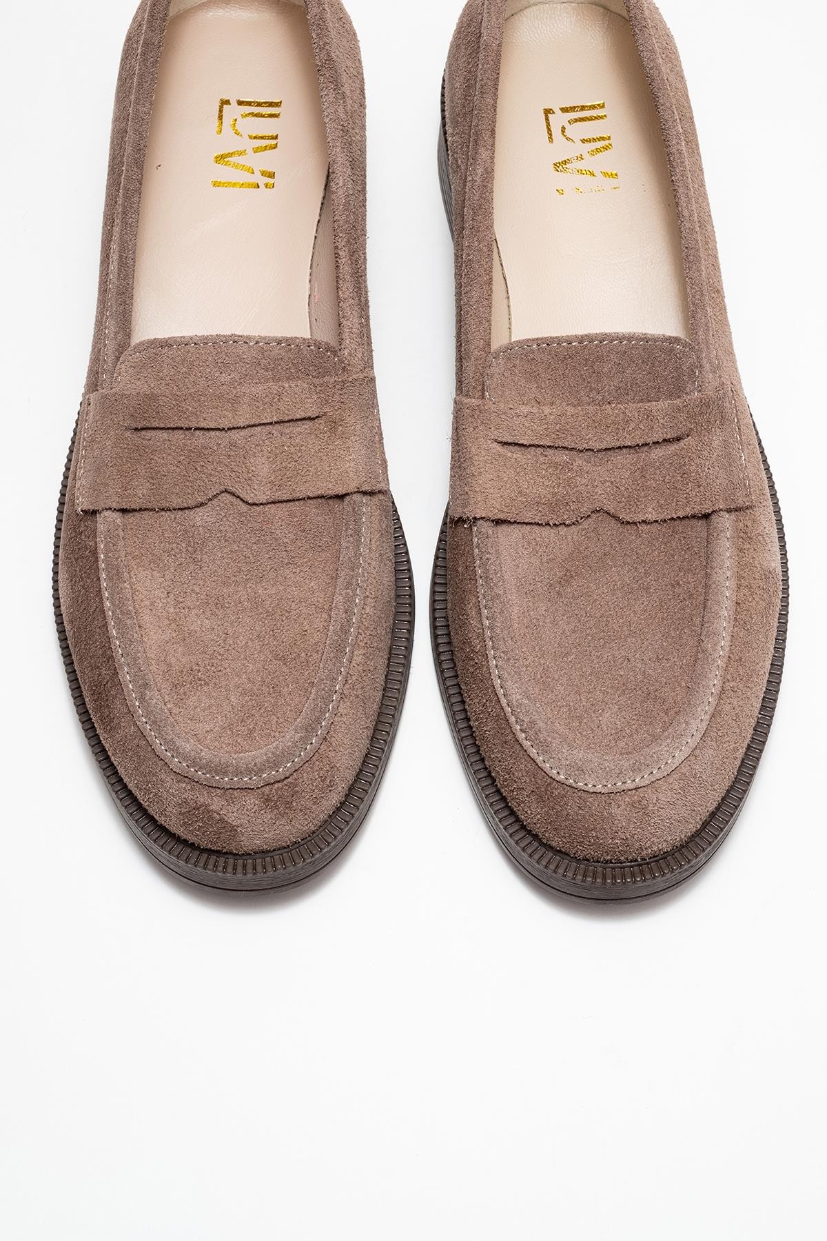 Bree - Taupe Suede Genuine Leather Loafer – side view showing leather, suede, Vowalisse