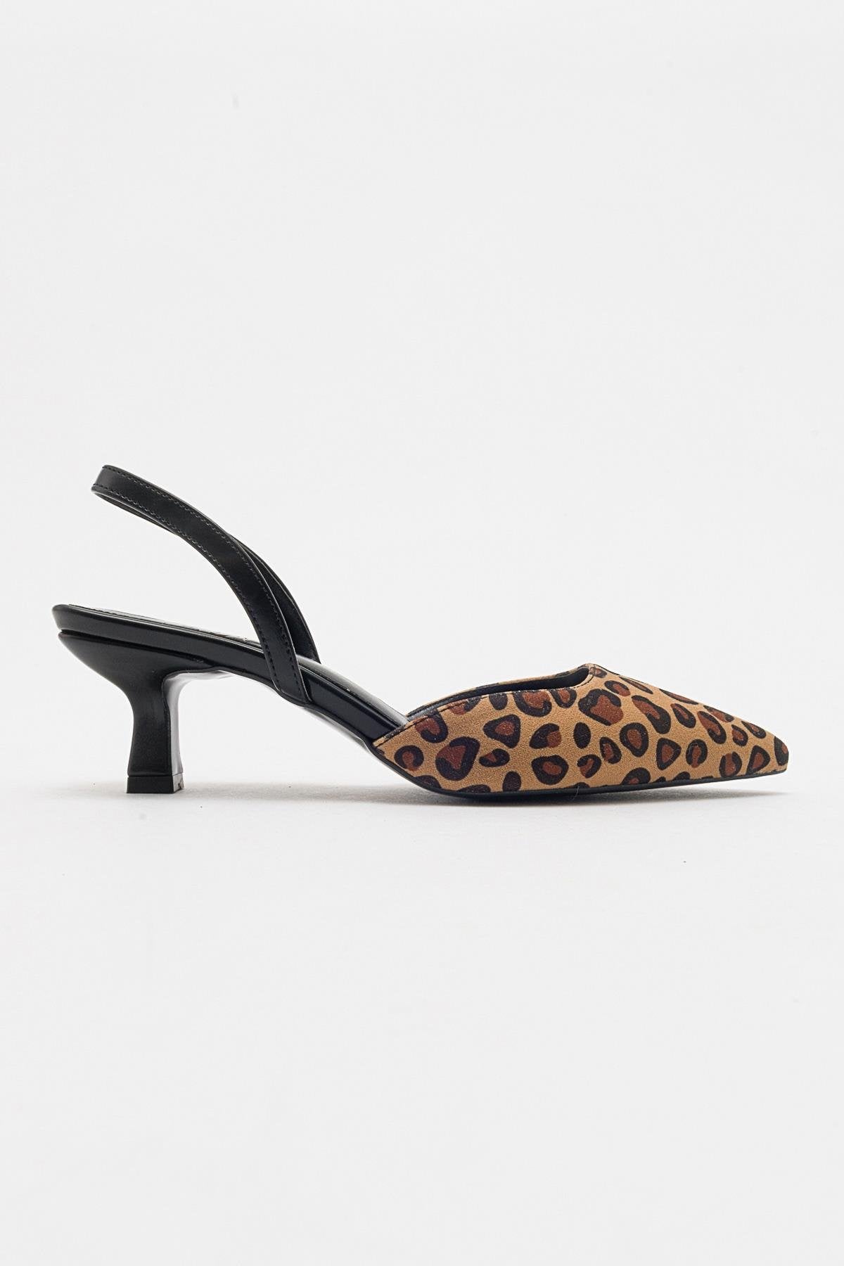 Over - Black/Yellow Patterned Pointed Toe Low Heel Shoe – back view showing leather, black, Vowalisse