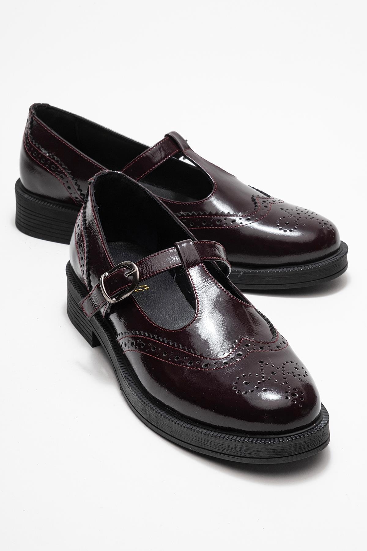 Janney - Burgundy Patent Genuine Leather Loafer – front three-quarter view showing leather, Vowalisse