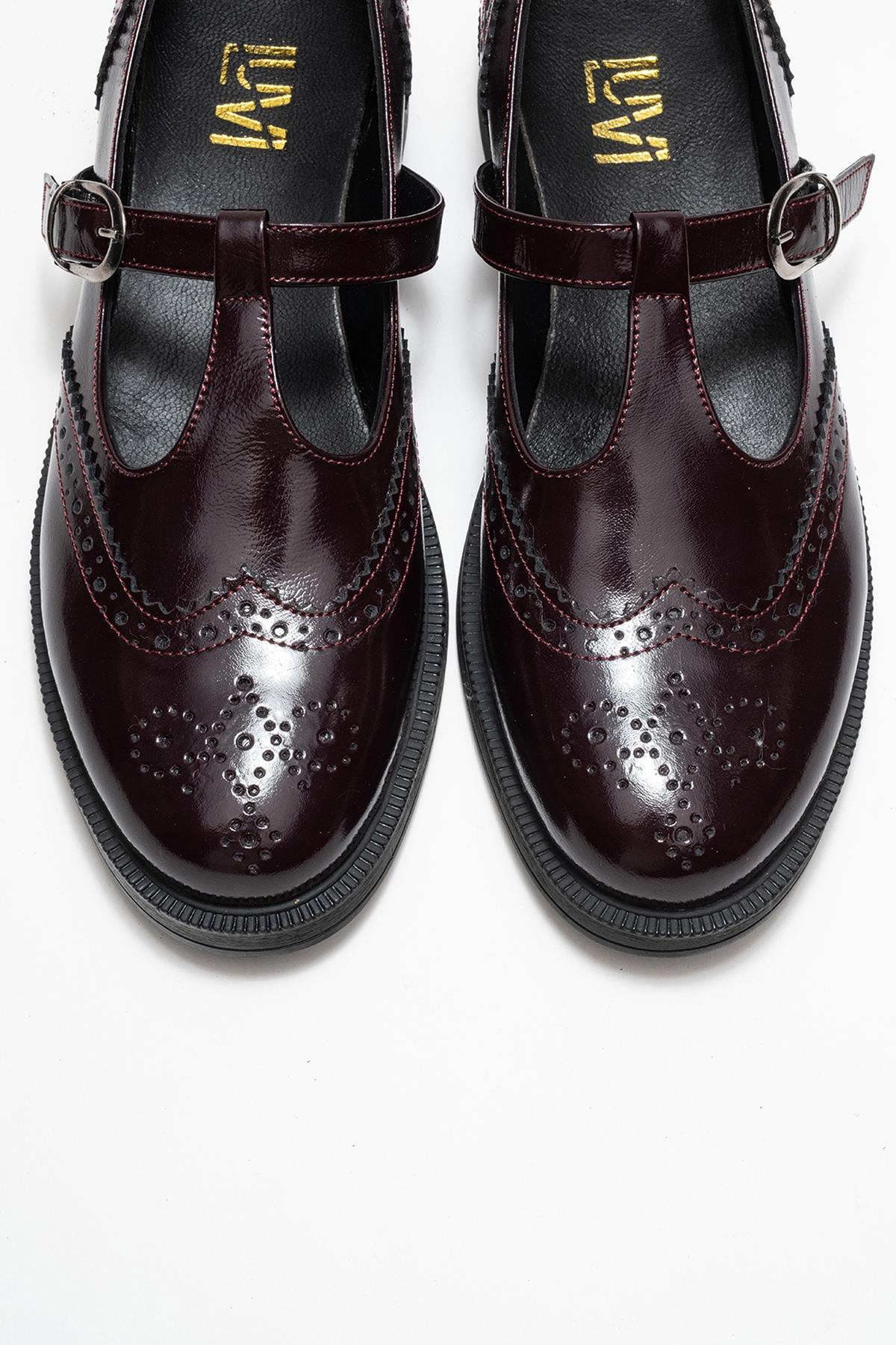 Janney - Burgundy Patent Genuine Leather Loafer – side view showing leather, Vowalisse