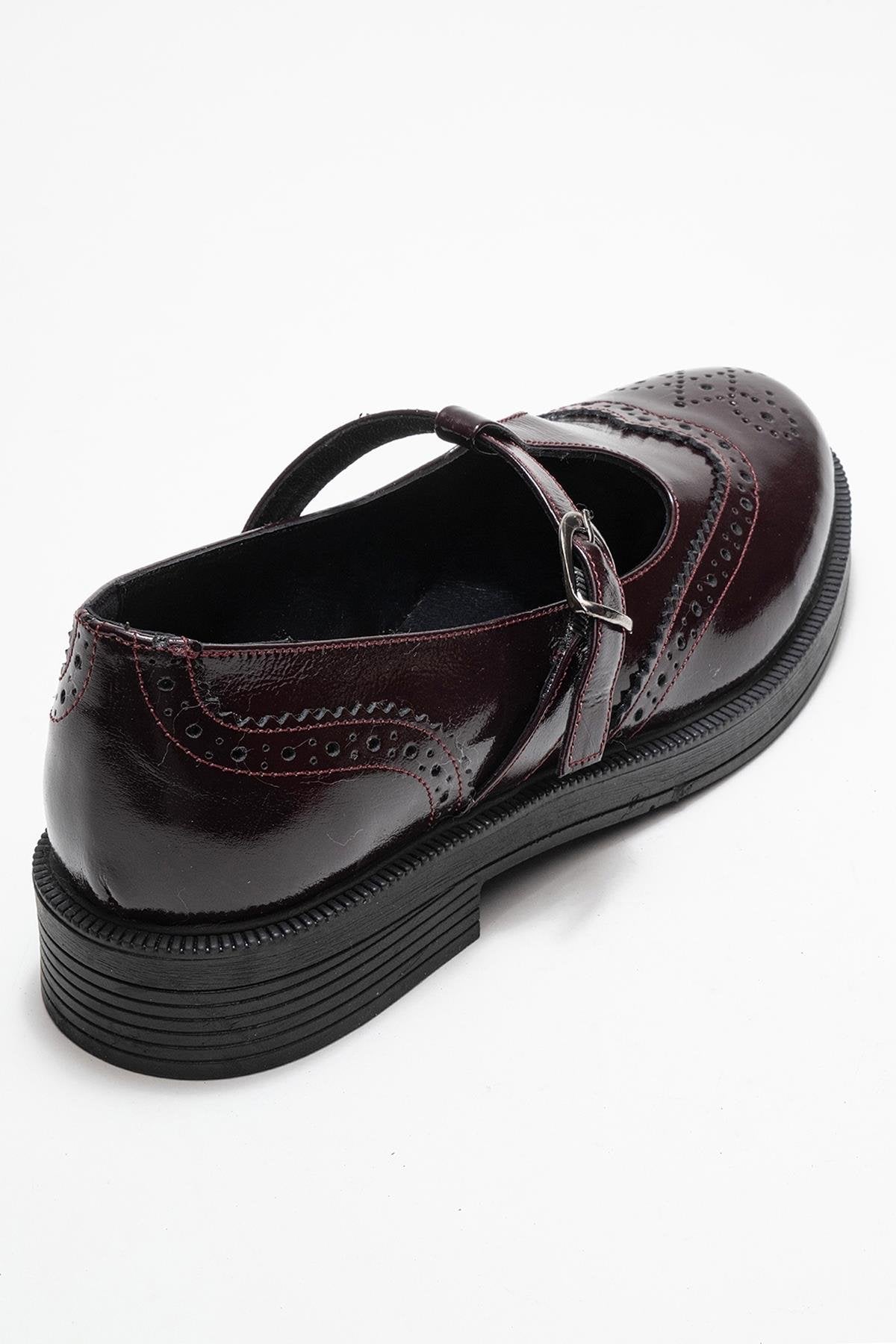 Janney - Burgundy Patent Genuine Leather Loafer – back view showing leather, Vowalisse
