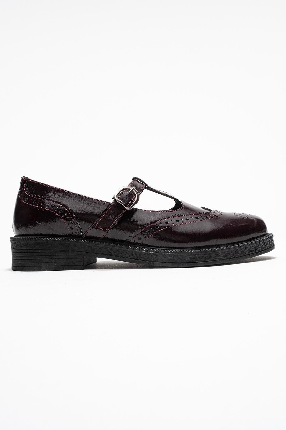 Janney - Burgundy Patent Genuine Leather Loafer – top view showing leather, Vowalisse