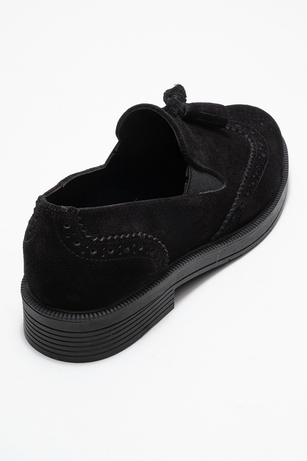 Alex - Black Suede Genuine Leather Tassel Loafer – back view showing leather, suede, black, Vowalisse