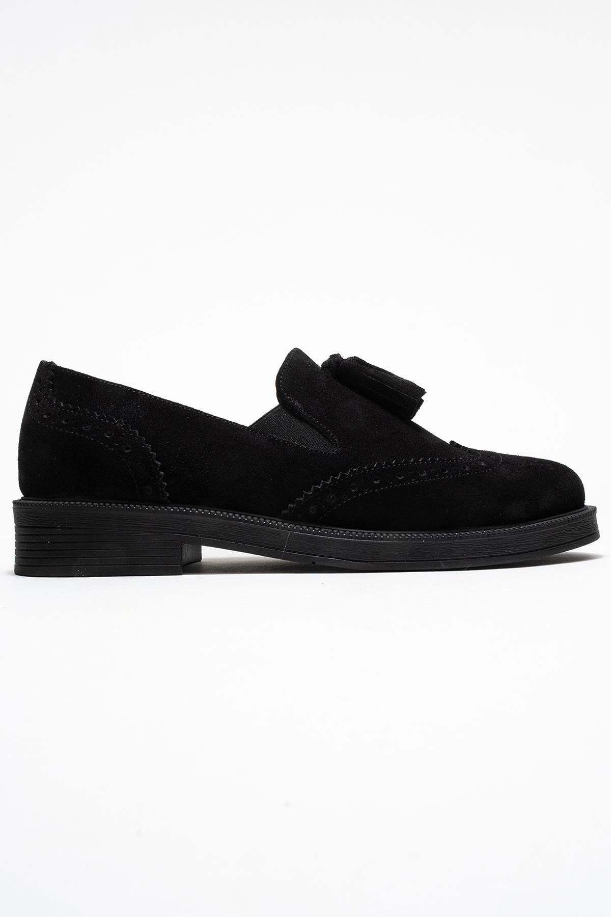 Alex - Black Suede Genuine Leather Tassel Loafer – top view showing leather, suede, black, Vowalisse