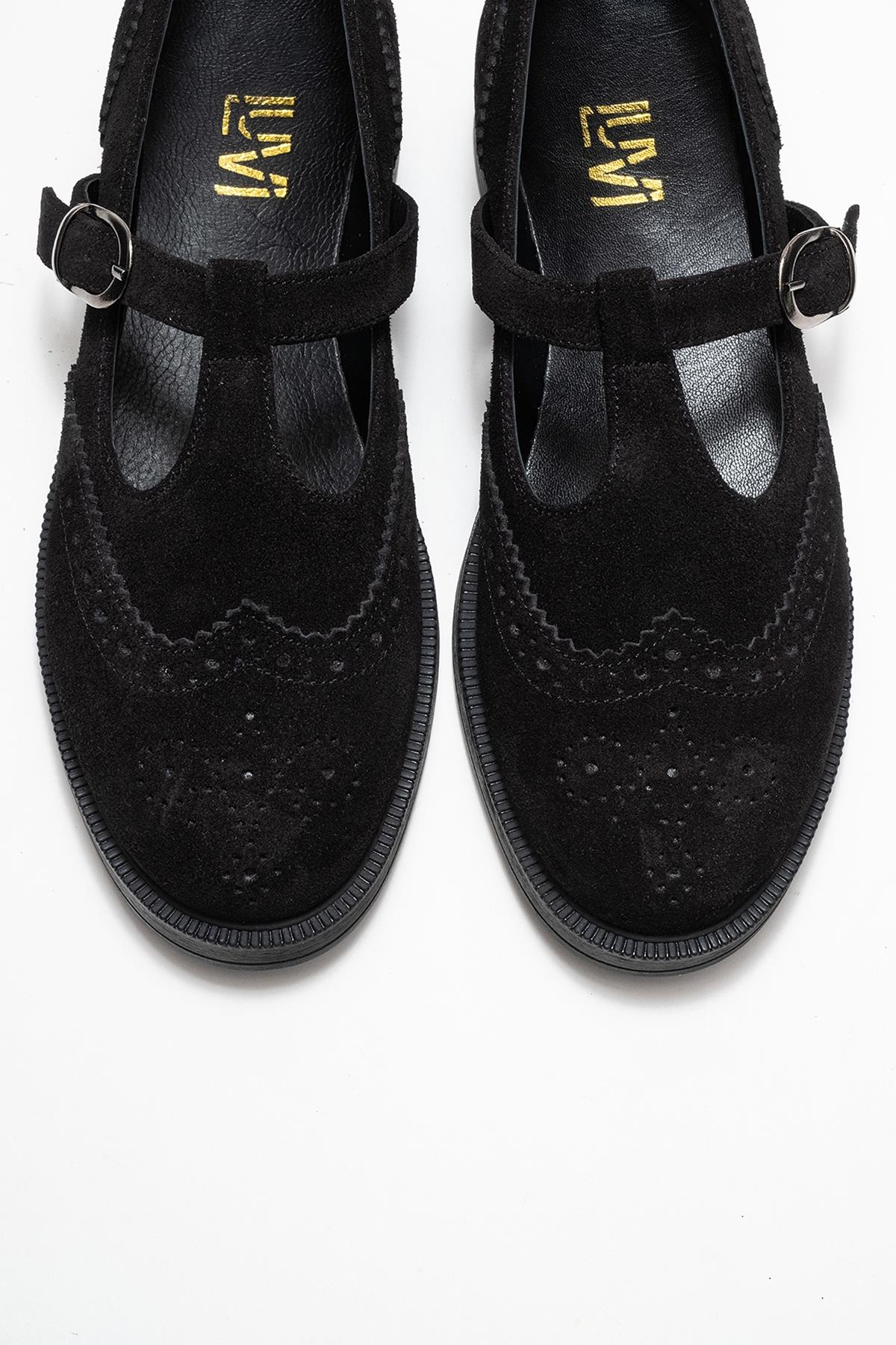 Janney - Black Genuine Leather Strap Loafer – side view showing leather, black, Vowalisse