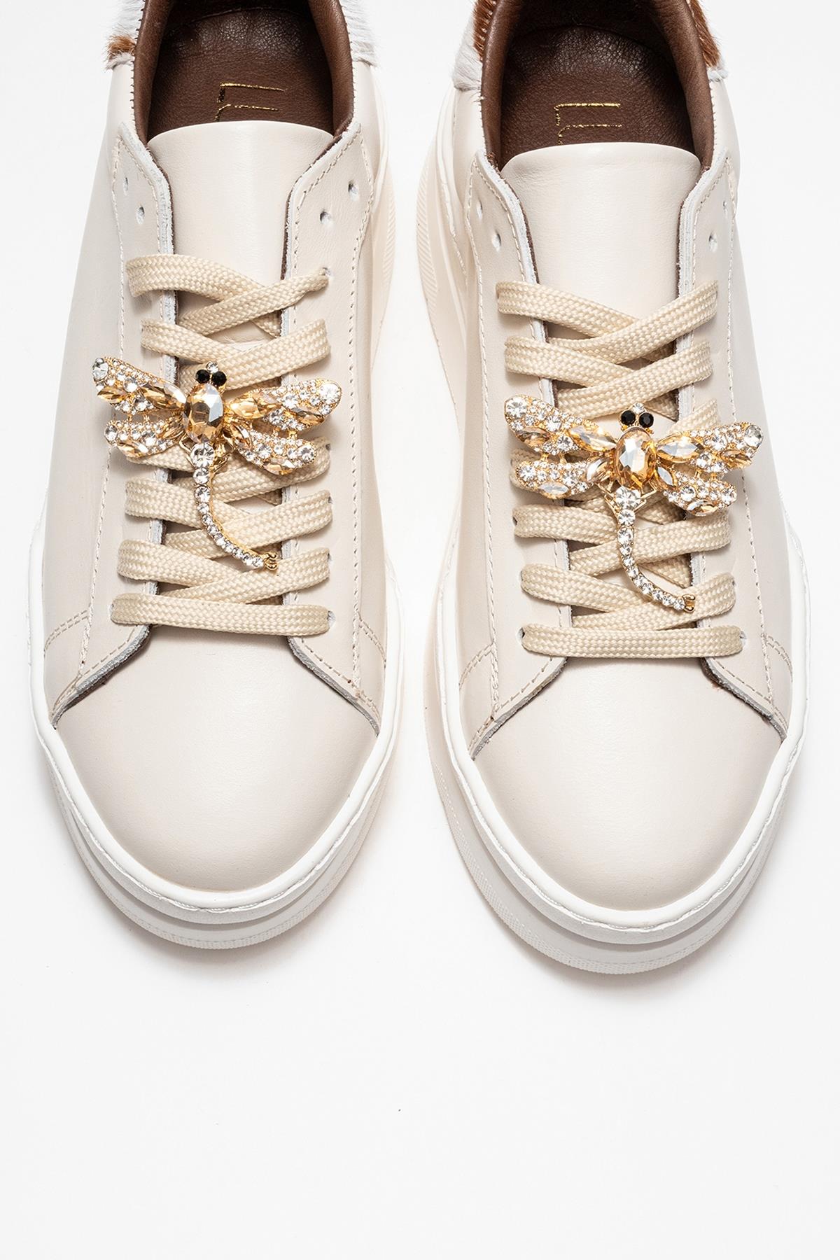 Anabel - Off-White Genuine Leather Casual Sneaker – side view showing leather, white, Vowalisse