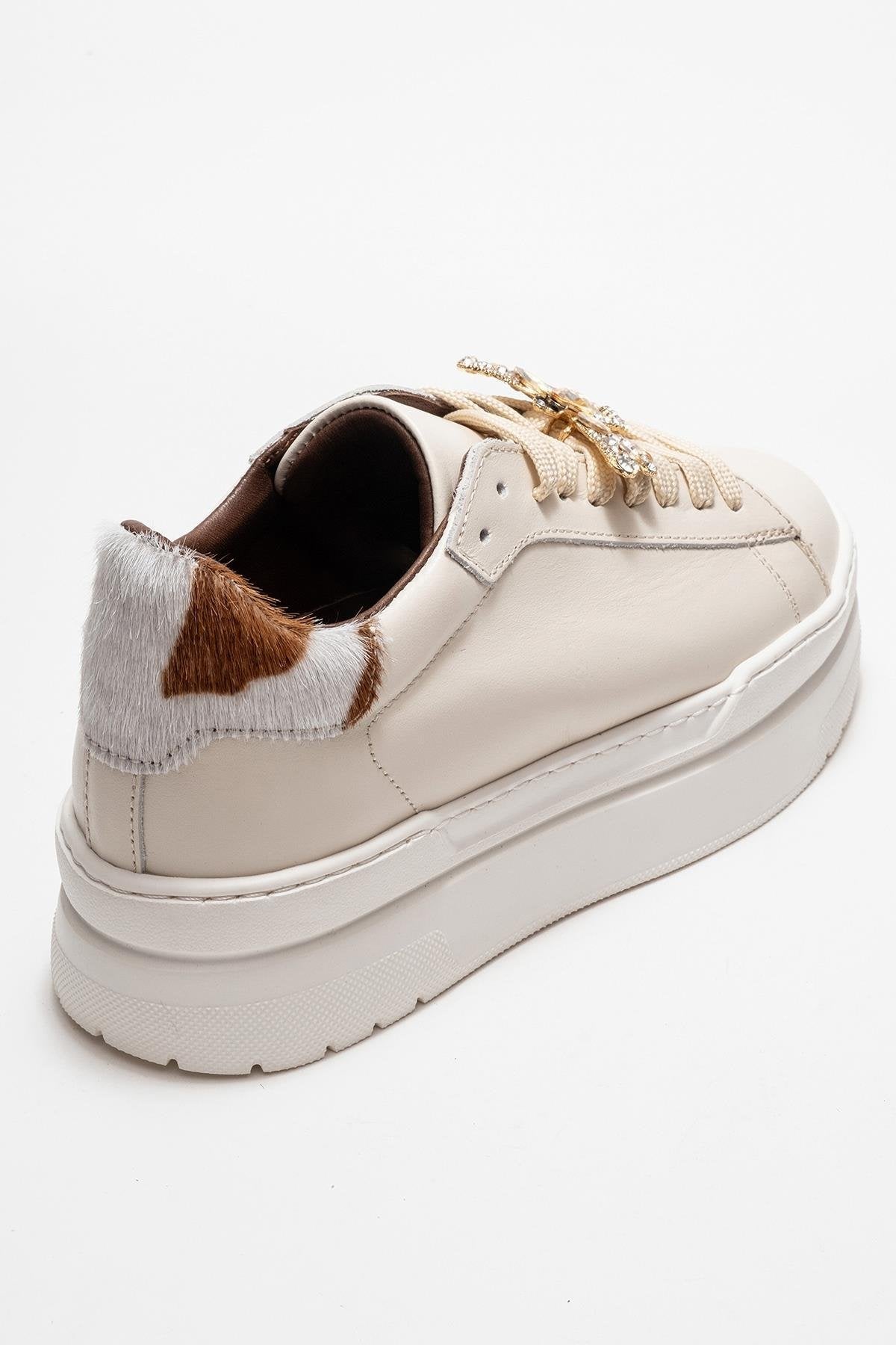Anabel - Off-White Genuine Leather Casual Sneaker – back view showing leather, white, Vowalisse