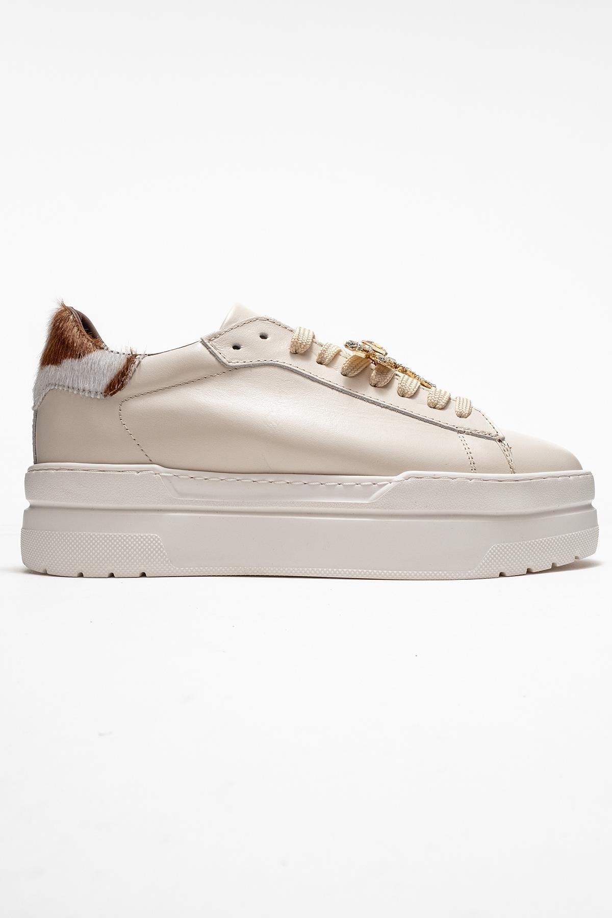Anabel - Off-White Genuine Leather Casual Sneaker – top view showing leather, white, Vowalisse