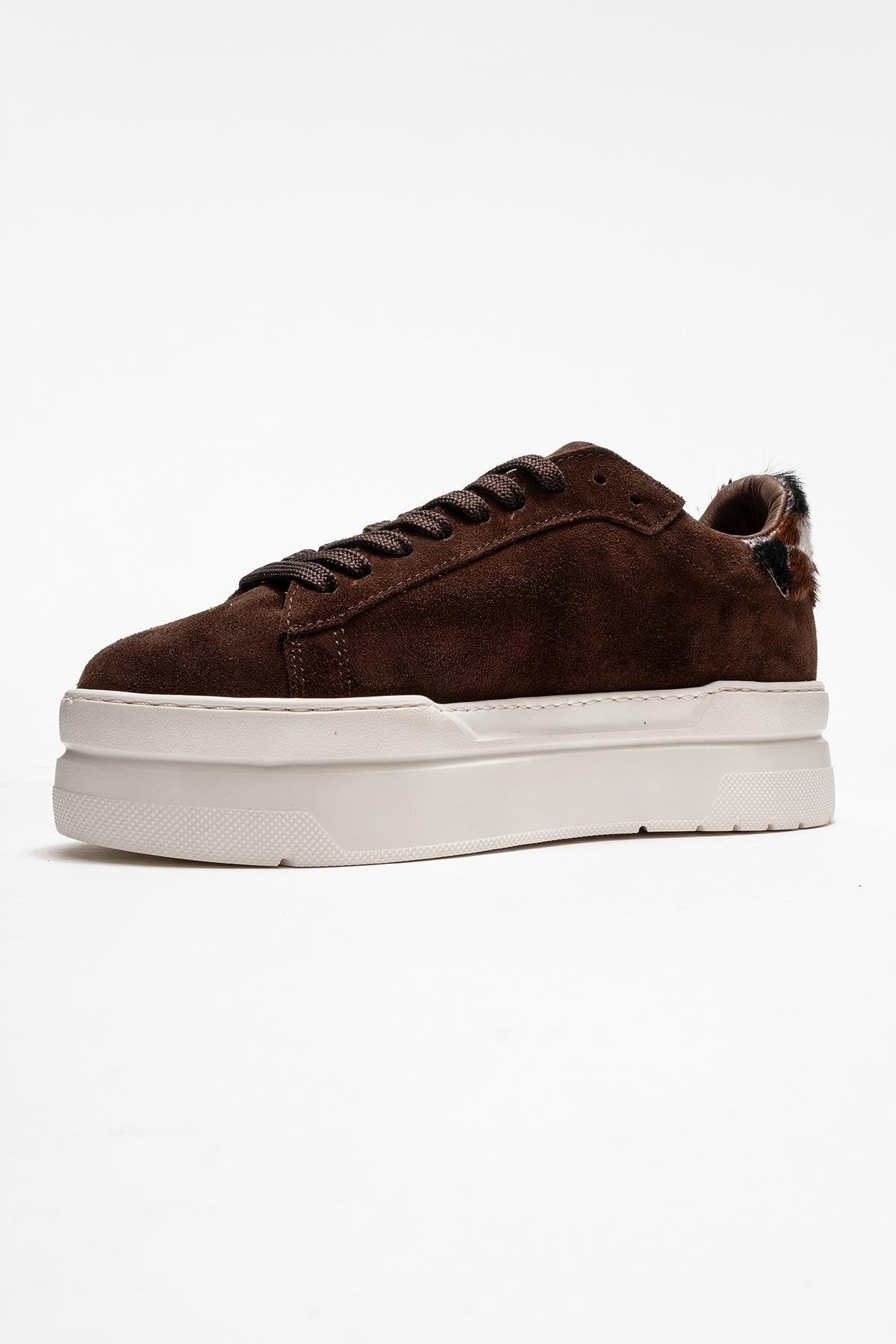 Anabel - Taupe Genuine Leather Casual Sneaker – heel view showing leather, Vowalisse