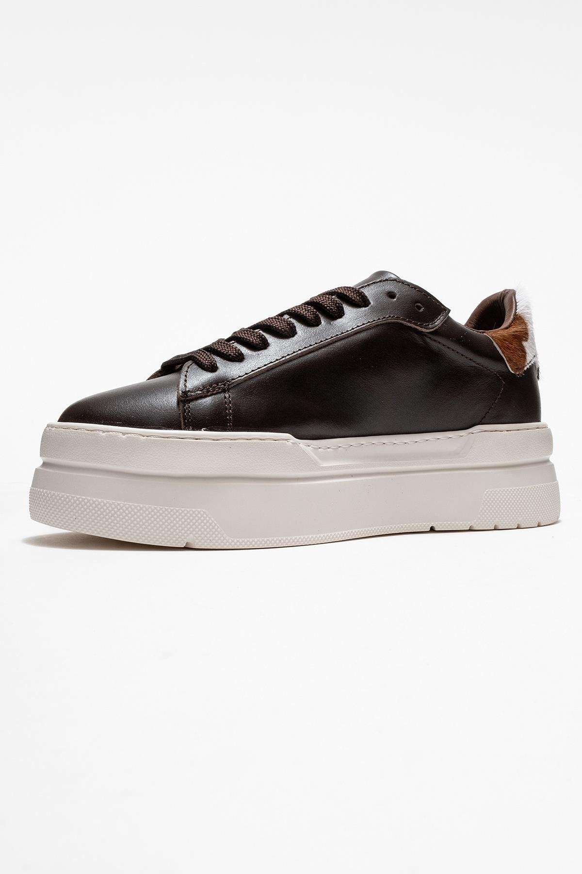 Anabel - Taupe Suede Genuine Leather Casual Sneaker – heel view showing leather, suede, Vowalisse