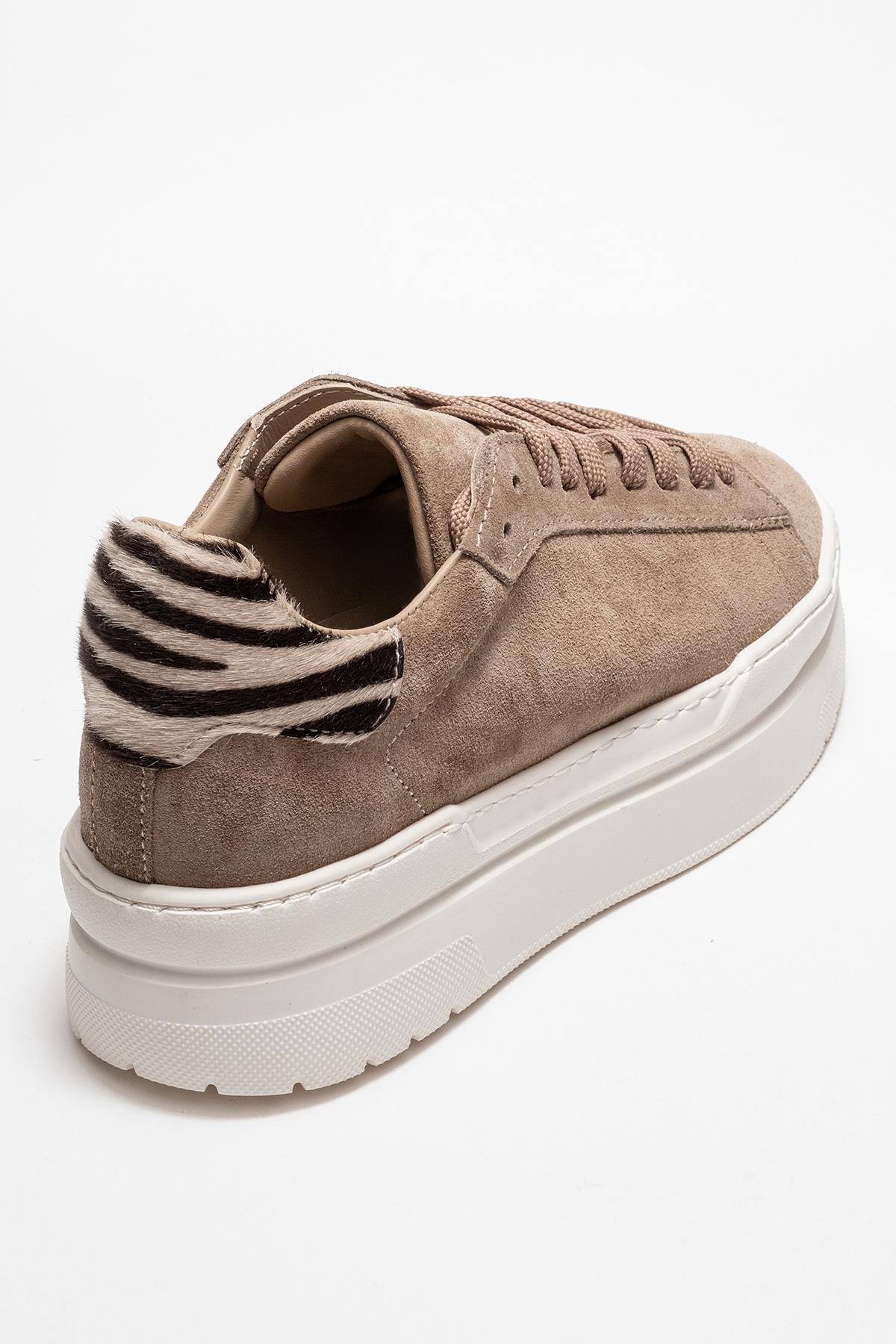 Anabel - Taupe Suede Genuine Leather Casual Sneaker – back view showing leather, suede, Vowalisse