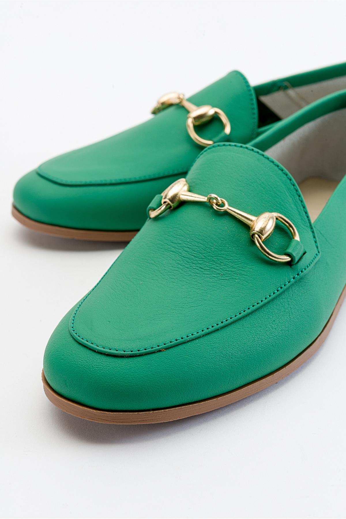 Penny - Green Leather Horsebit Loafers – side view showing leather, suede, green, Vowalisse