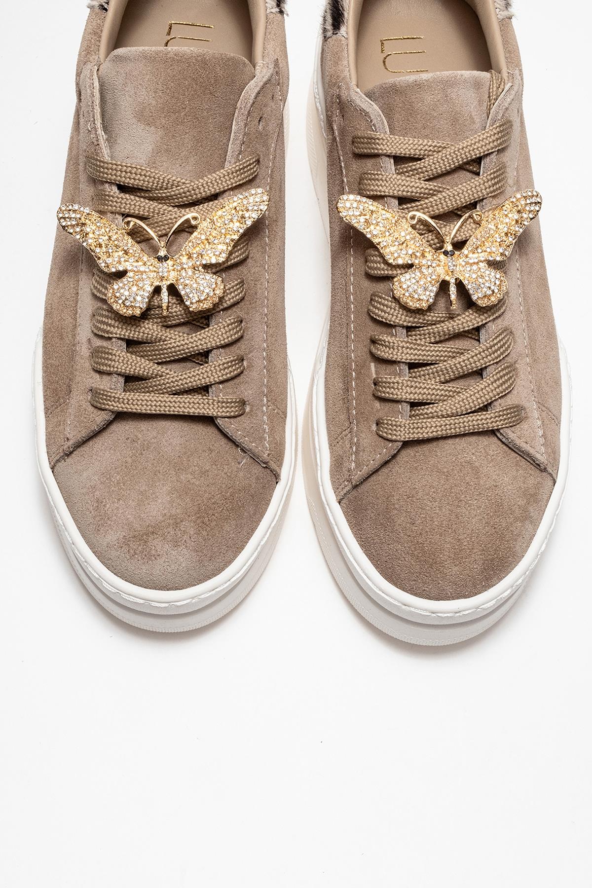 Anda - Taupe Genuine Leather Buckled Casual Sneaker – side view showing leather, Vowalisse