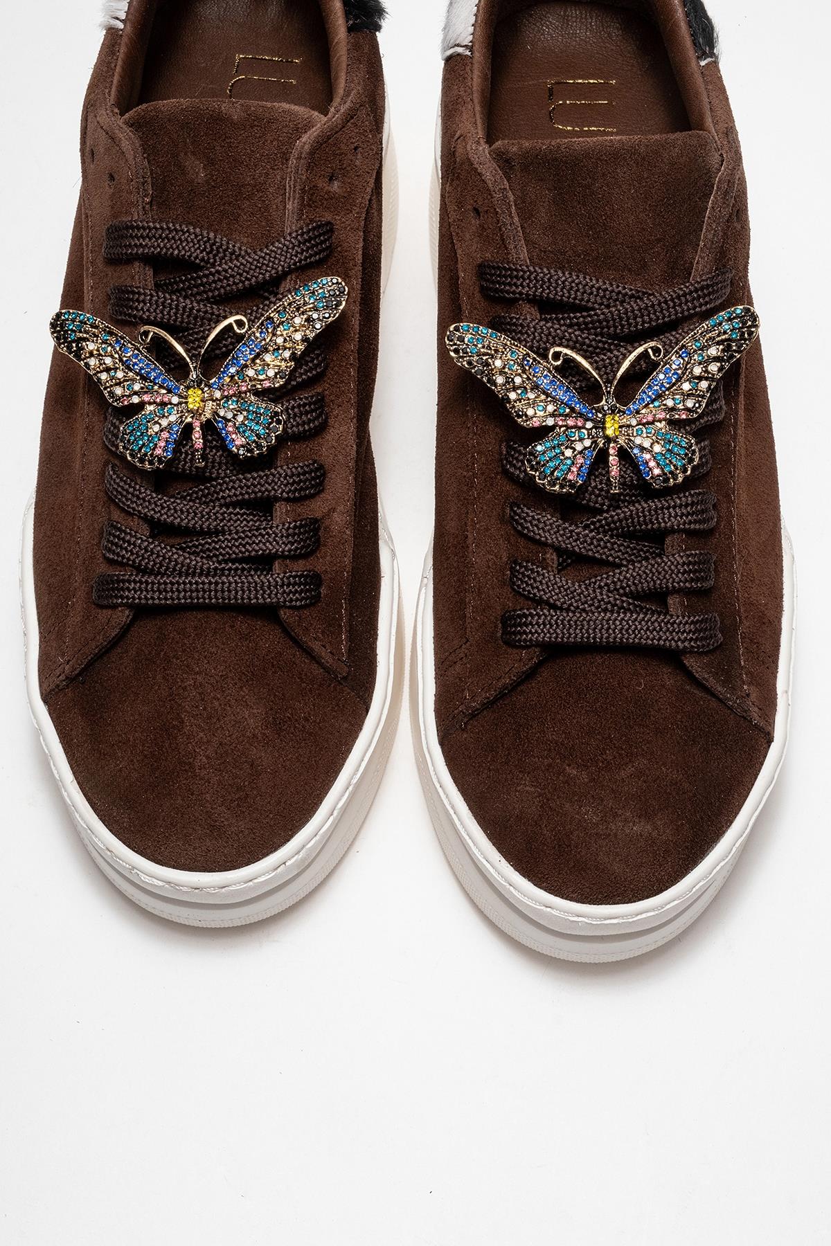 Anda - Brown Genuine Leather Buckled Casual Sneaker – side view showing leather, Vowalisse