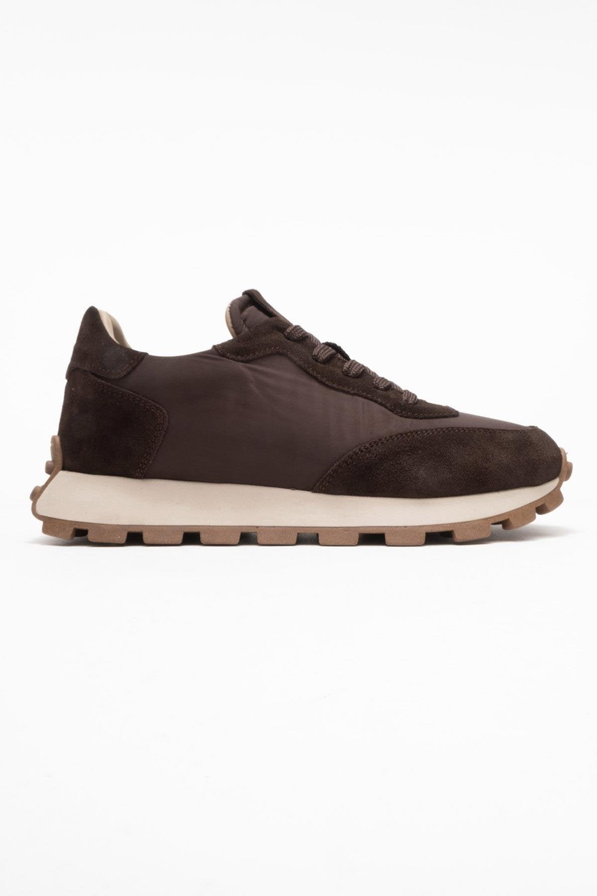 Amanda - Brown Genuine Leather Sneaker – top view showing leather, Vowalisse