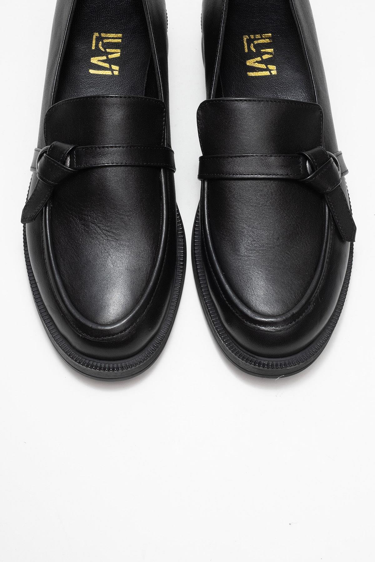Galea - Black Genuine Leather Buckle Loafer – side view showing leather, black, Vowalisse