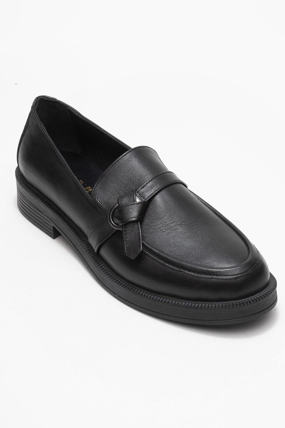 Galea - Black Genuine Leather Buckle Loafer – detail view showing leather, black, Vowalisse