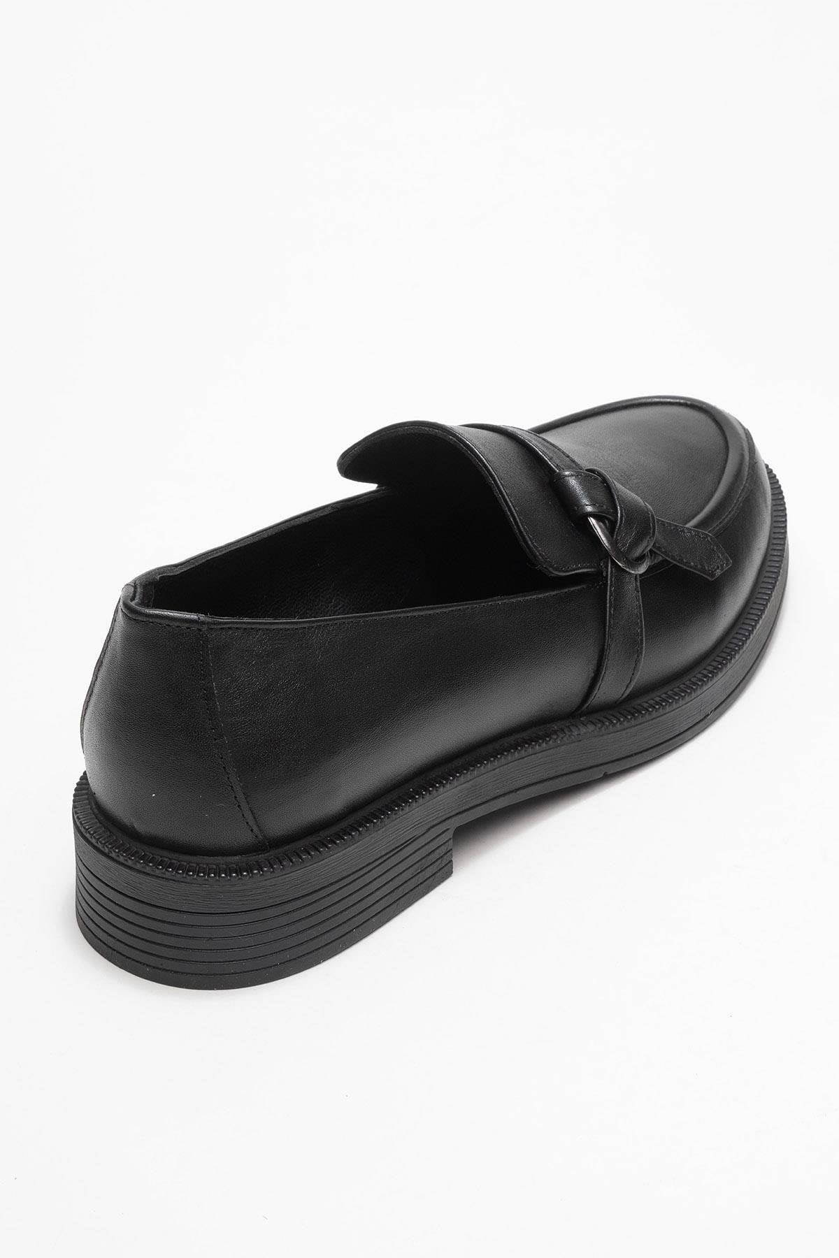 Galea - Black Genuine Leather Buckle Loafer – back view showing leather, black, Vowalisse