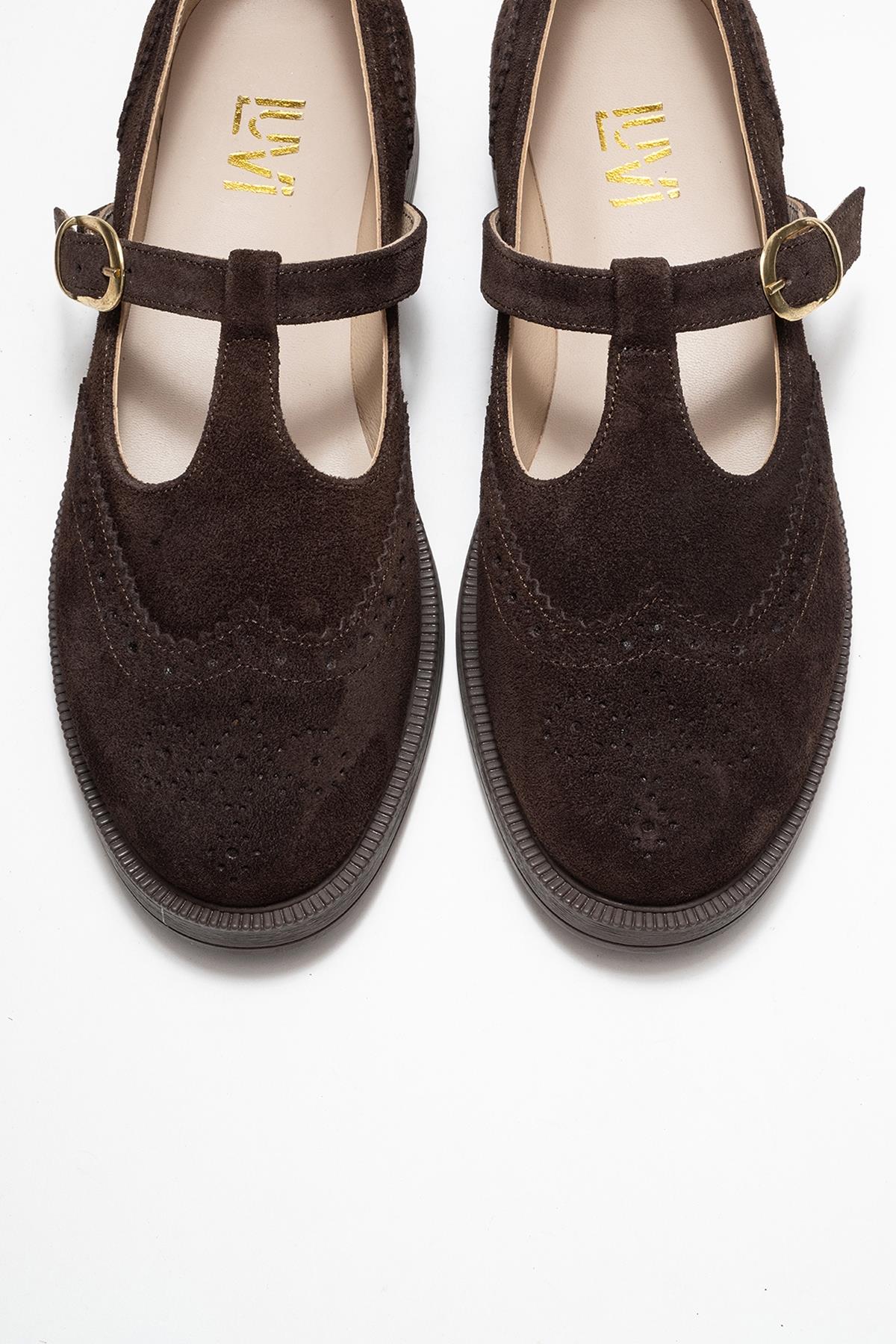 Janney - Brown Suede Genuine Leather Strap Loafer – side view showing leather, suede, Vowalisse