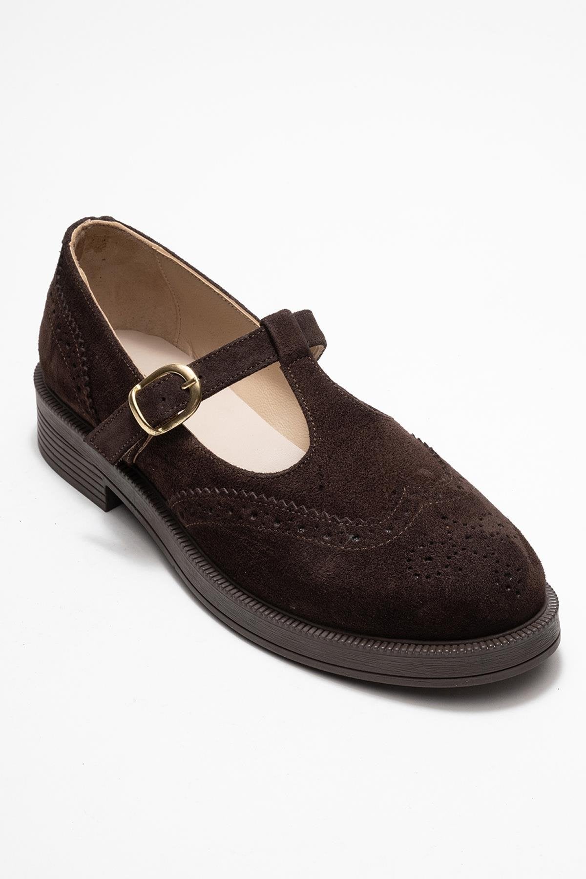 Janney - Brown Suede Genuine Leather Strap Loafer – detail view showing leather, suede, Vowalisse