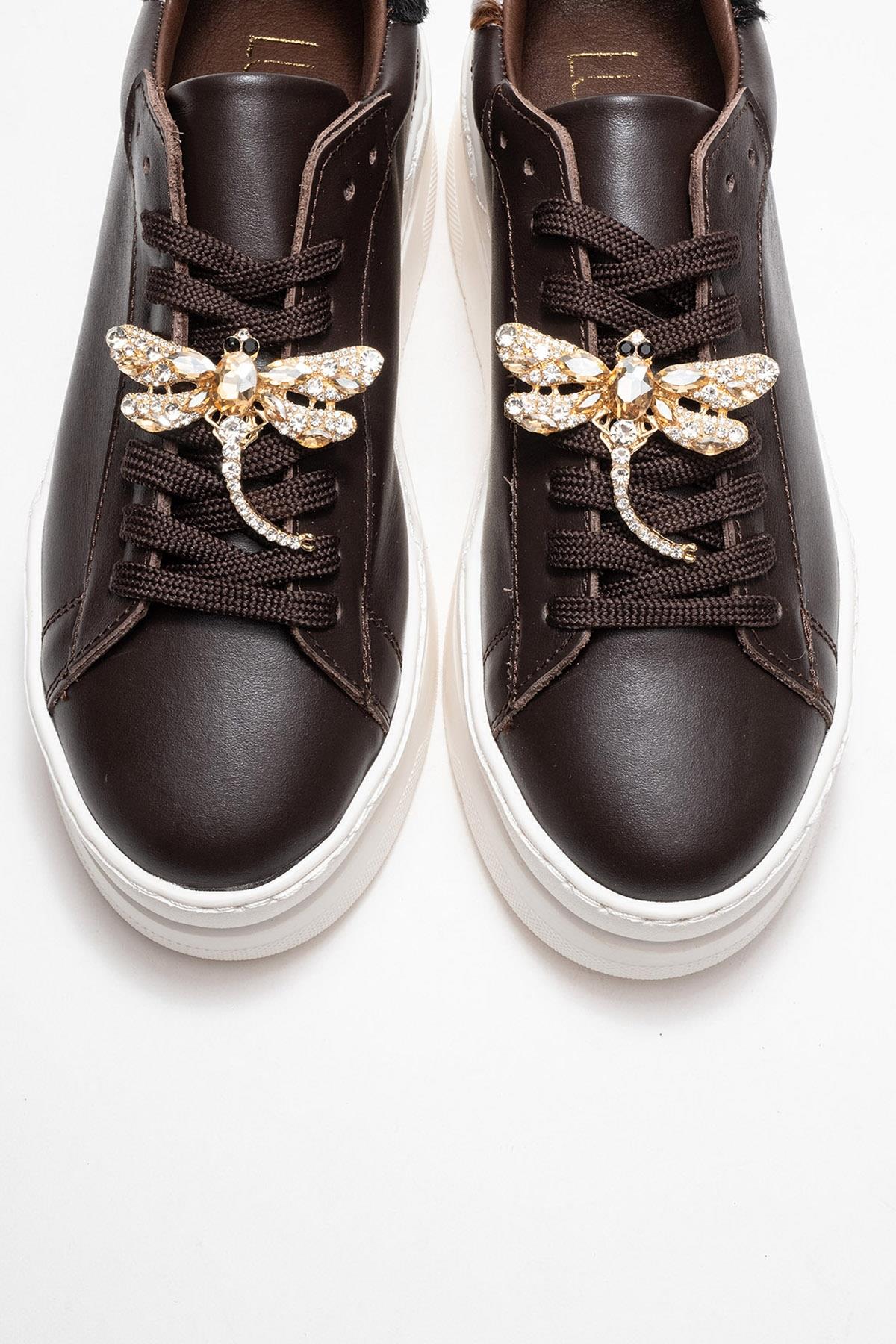 Laren - Brown Genuine Leather Buckle Casual Sneaker – side view showing leather, Vowalisse
