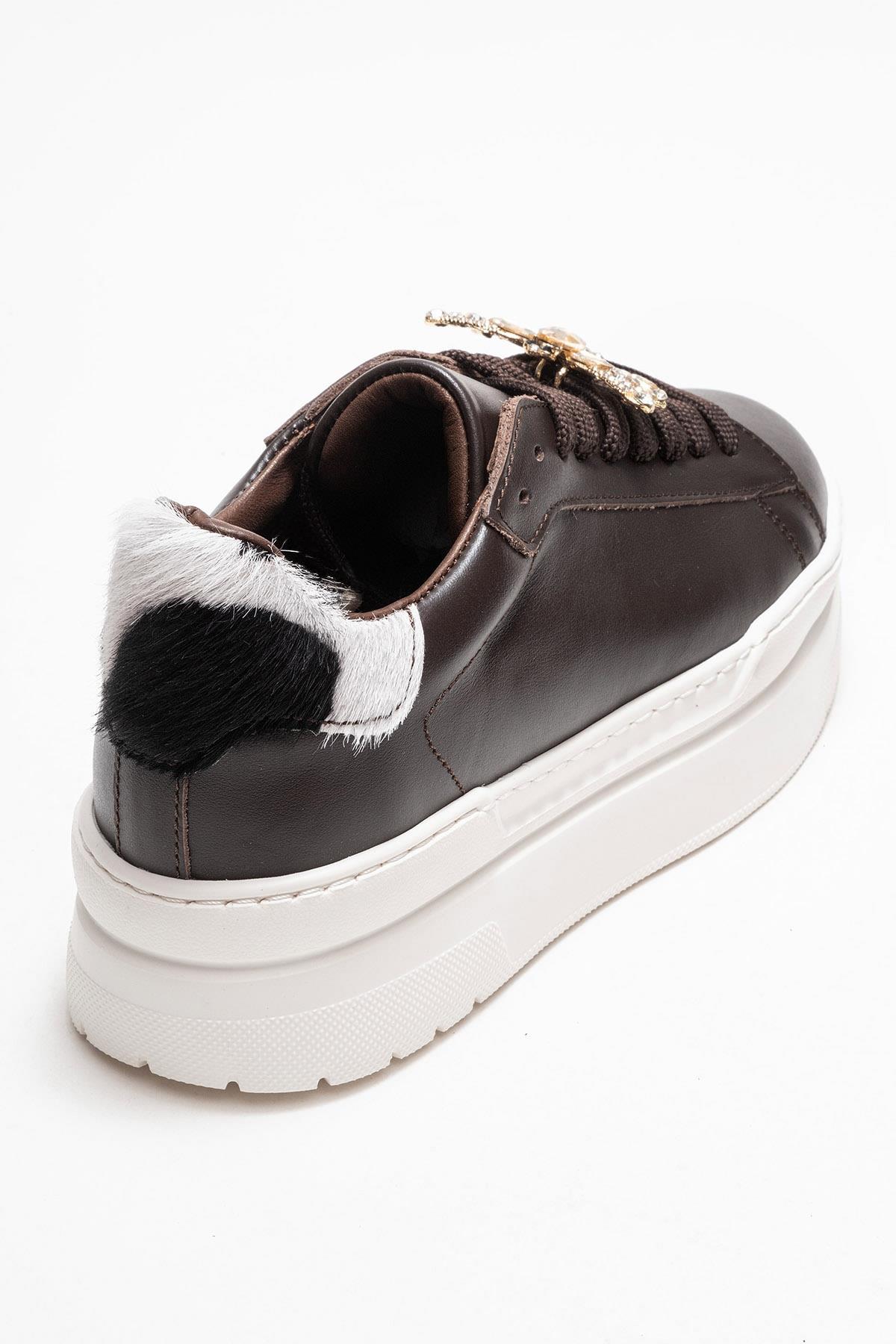 Laren - Brown Genuine Leather Buckle Casual Sneaker – back view showing leather, Vowalisse
