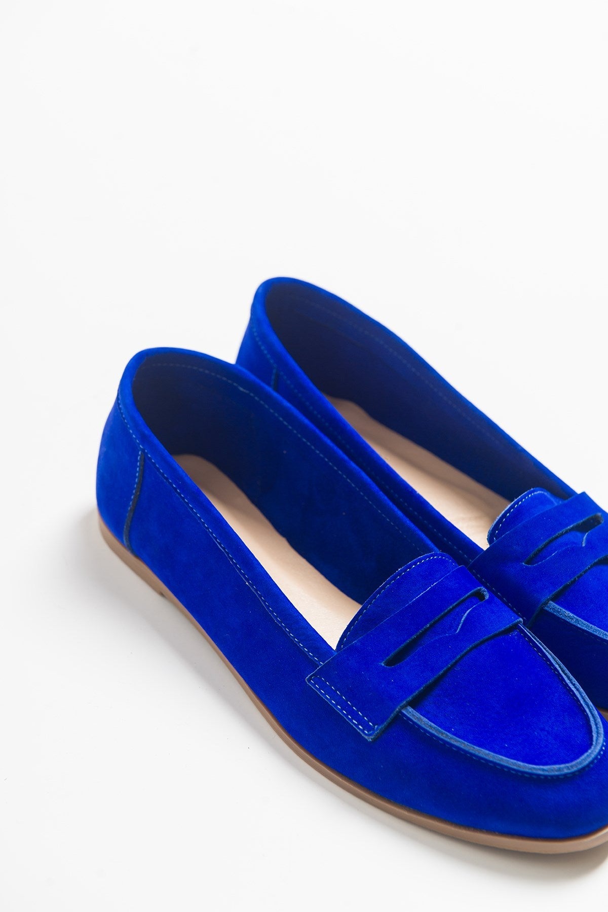 Dorothy - Dark Blue Suede Leather Loafers – back view showing leather, suede, blue, Vowalisse