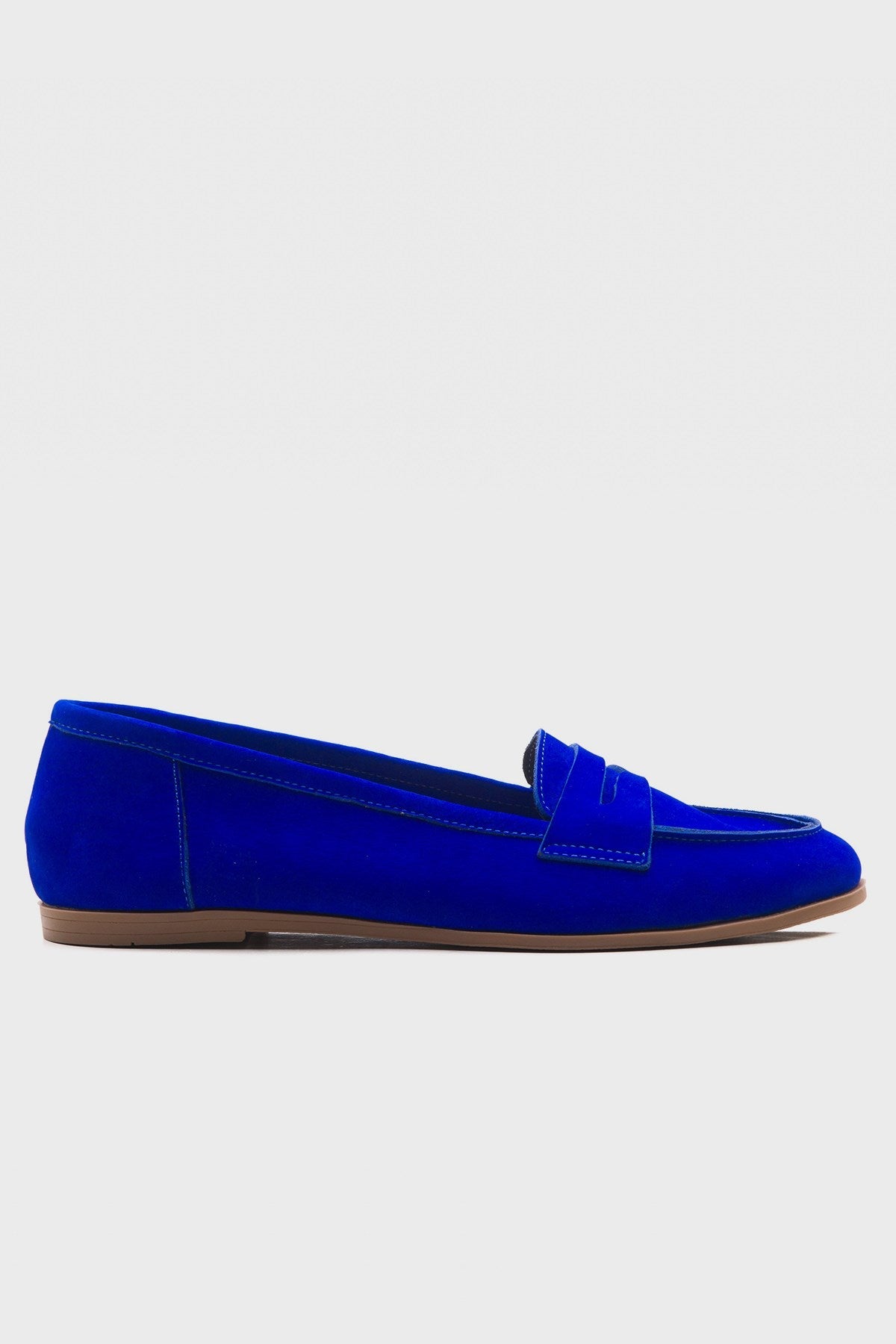 Dorothy - Dark Blue Suede Leather Loafers – sole view showing leather, suede, blue, Vowalisse