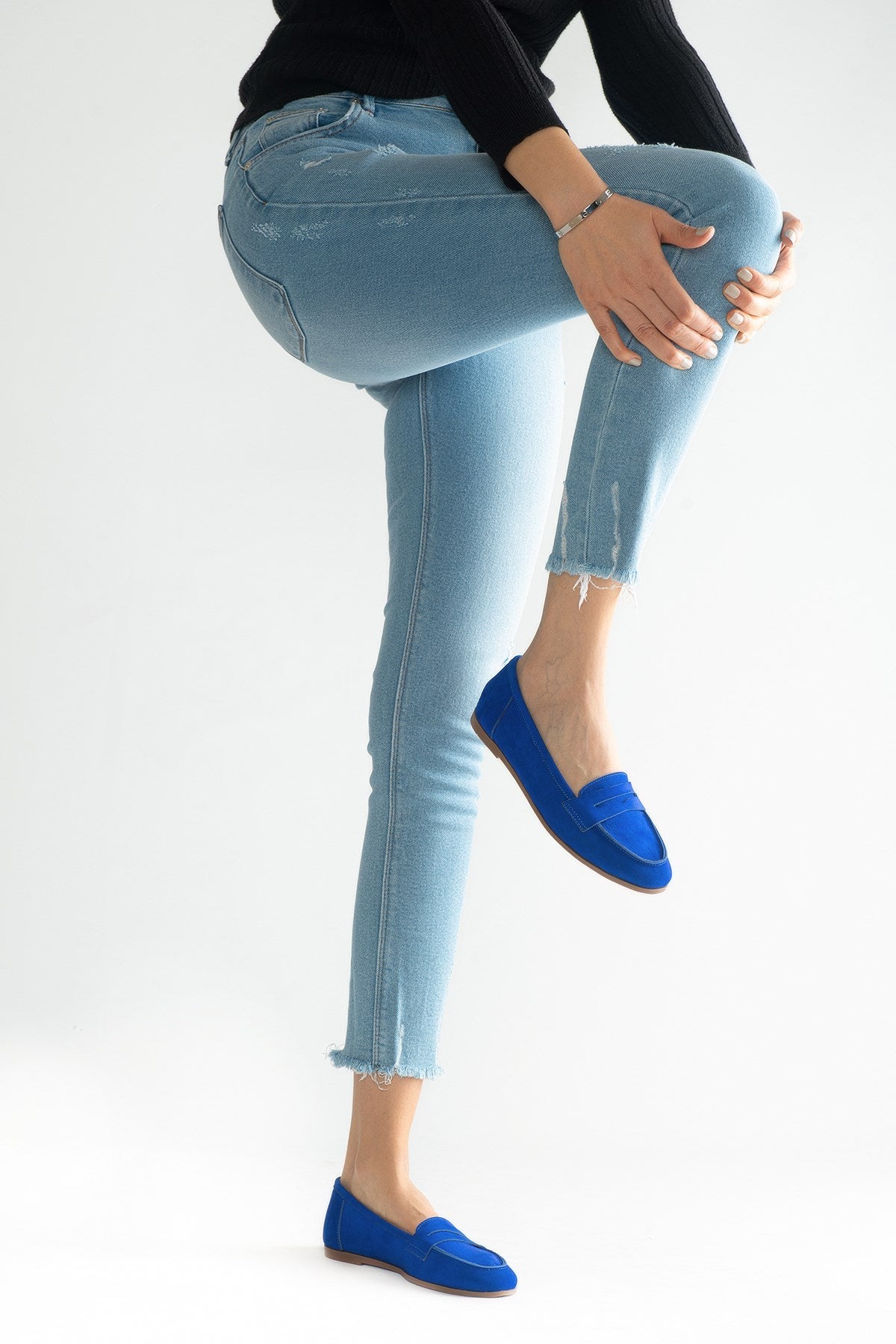 Dorothy - Dark Blue Suede Leather Loafers – pair view showing leather, suede, blue, Vowalisse